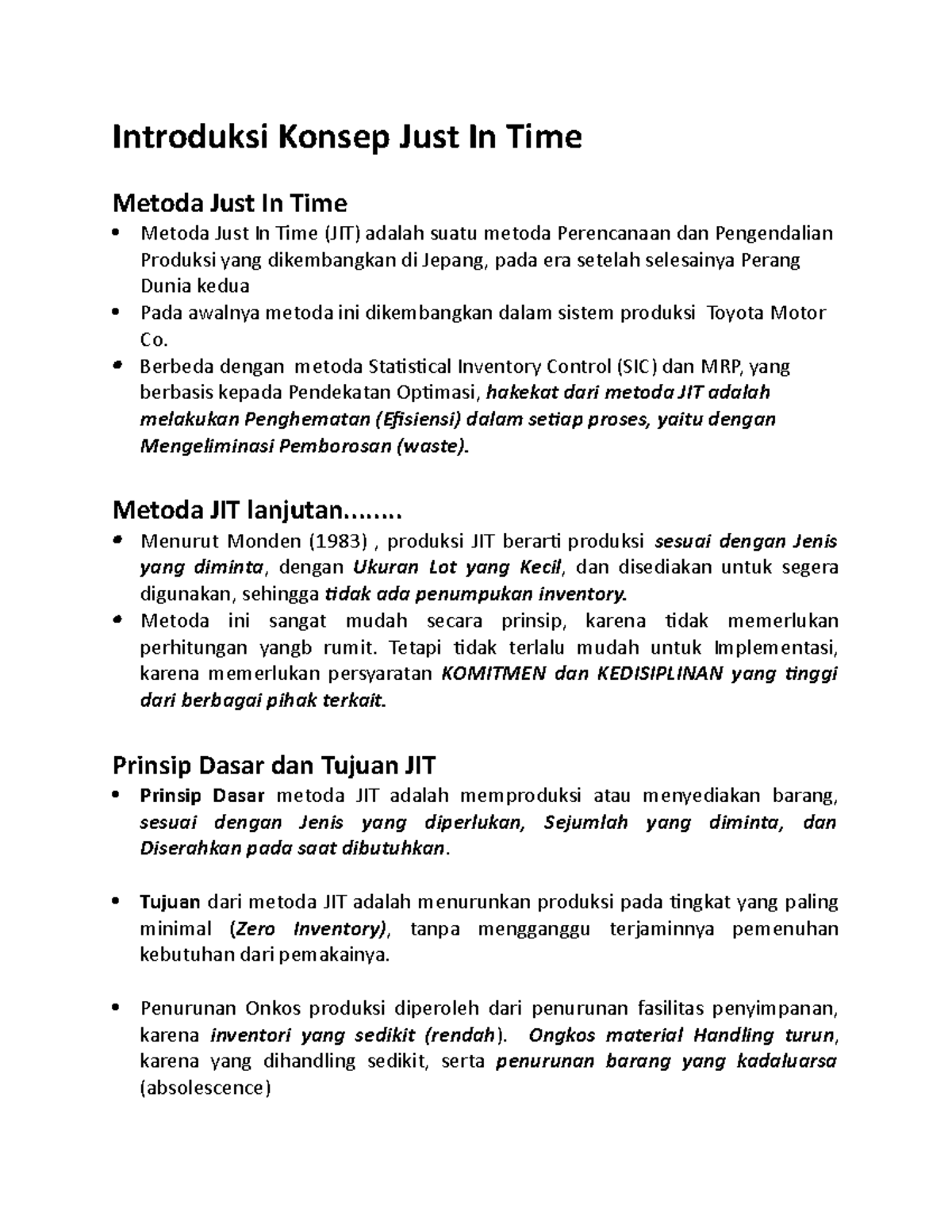 Pengenalan Teknik Industri Introduksi Konsep Just In Time - Introduksi ...
