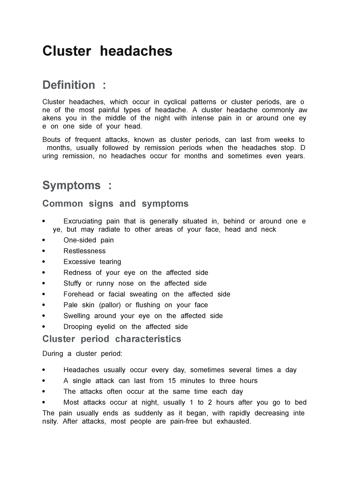 cluster-headaches-clustertheadaches-definitiont-studocu