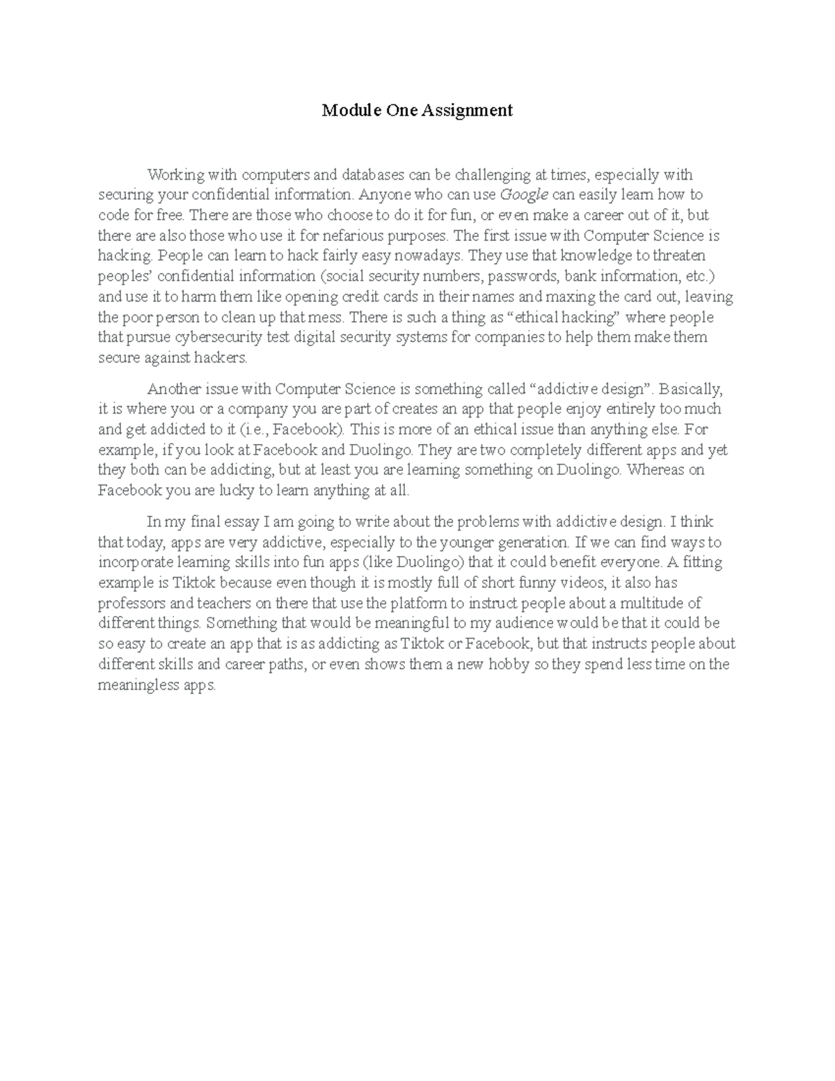 ENG - Module One - Assignment - Module One Assignment Working with ...