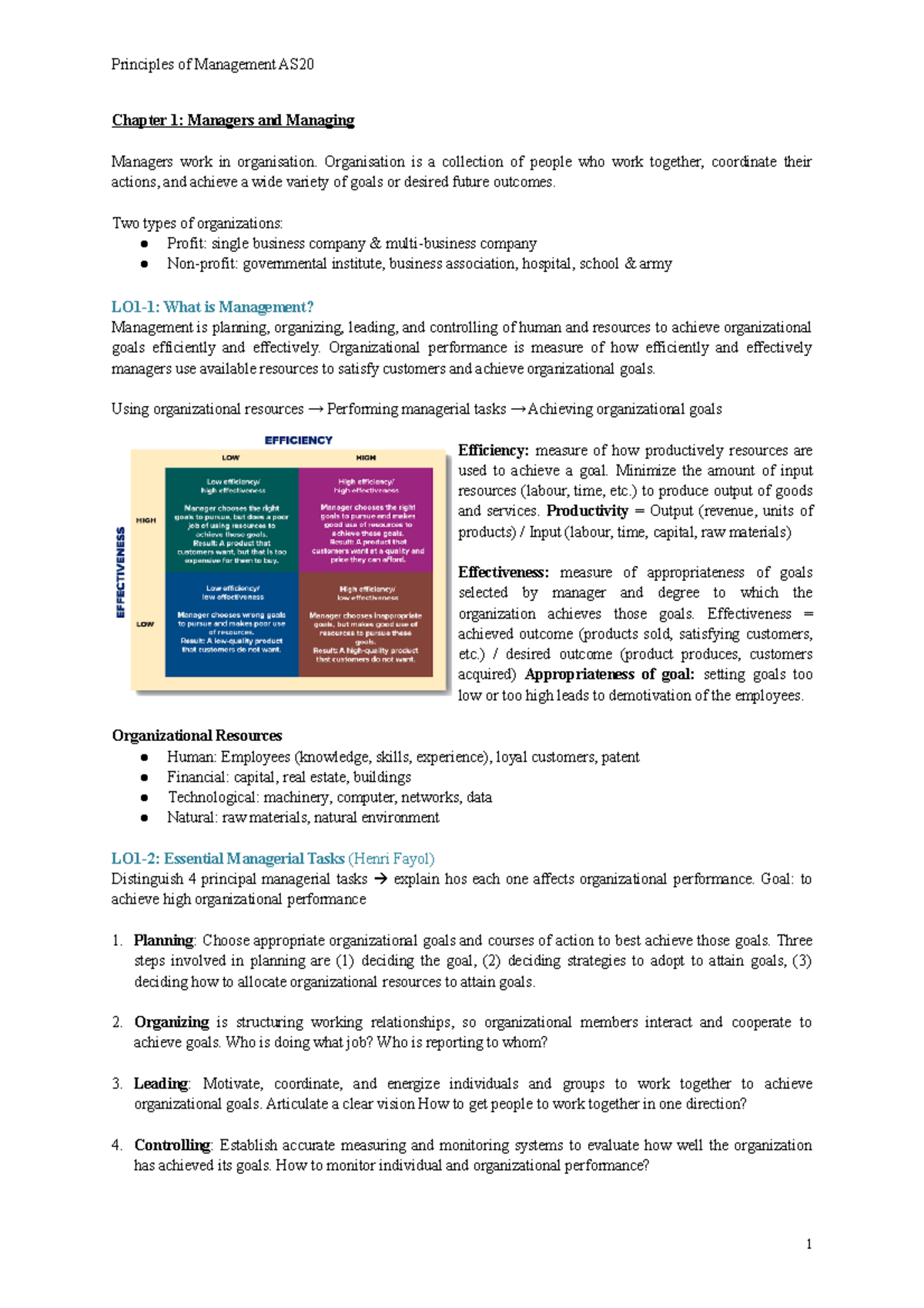 Principles of Management (Semester 1) - Chapter 1: Managers and ...
