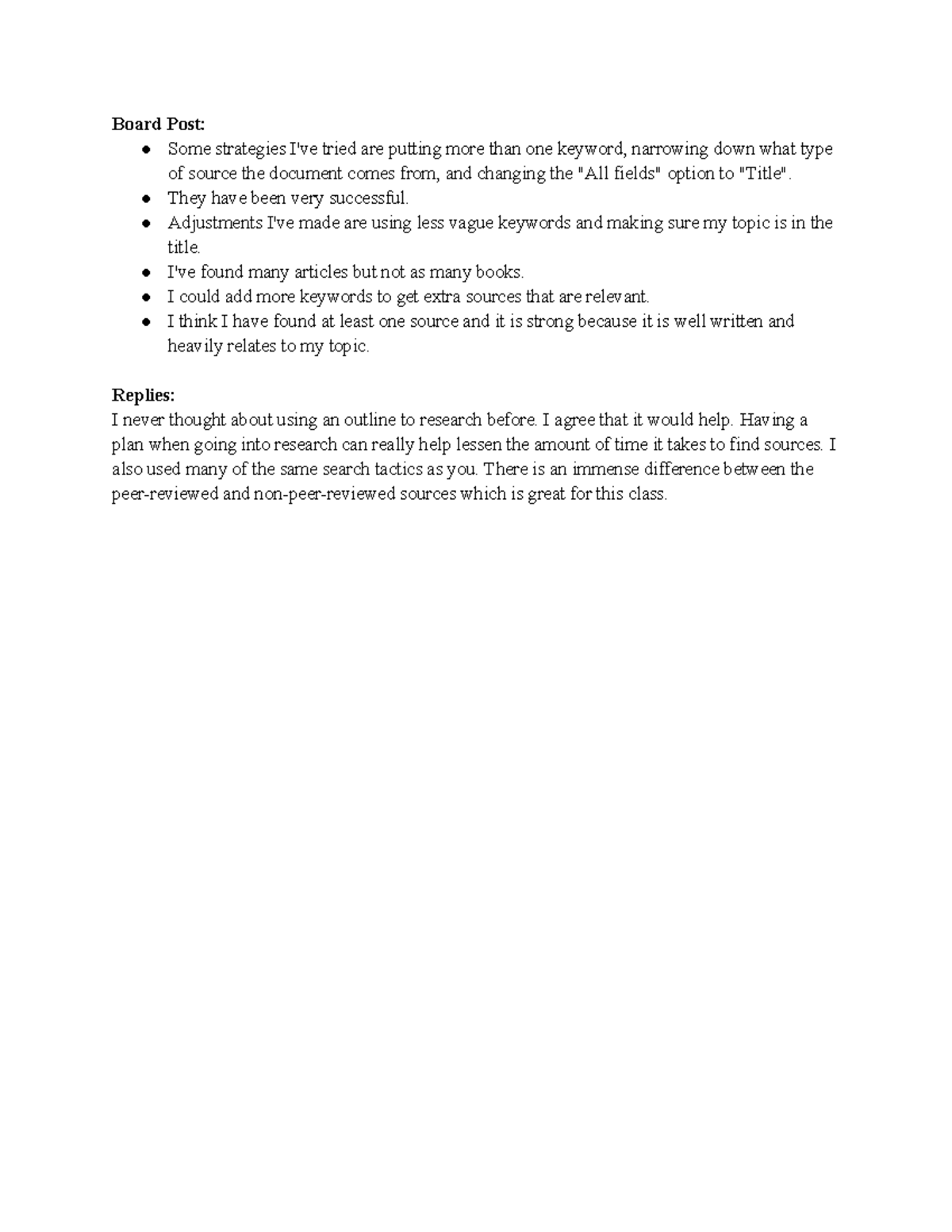 Discussion Thread Research Process and Strategy - Board Post: Some ...
