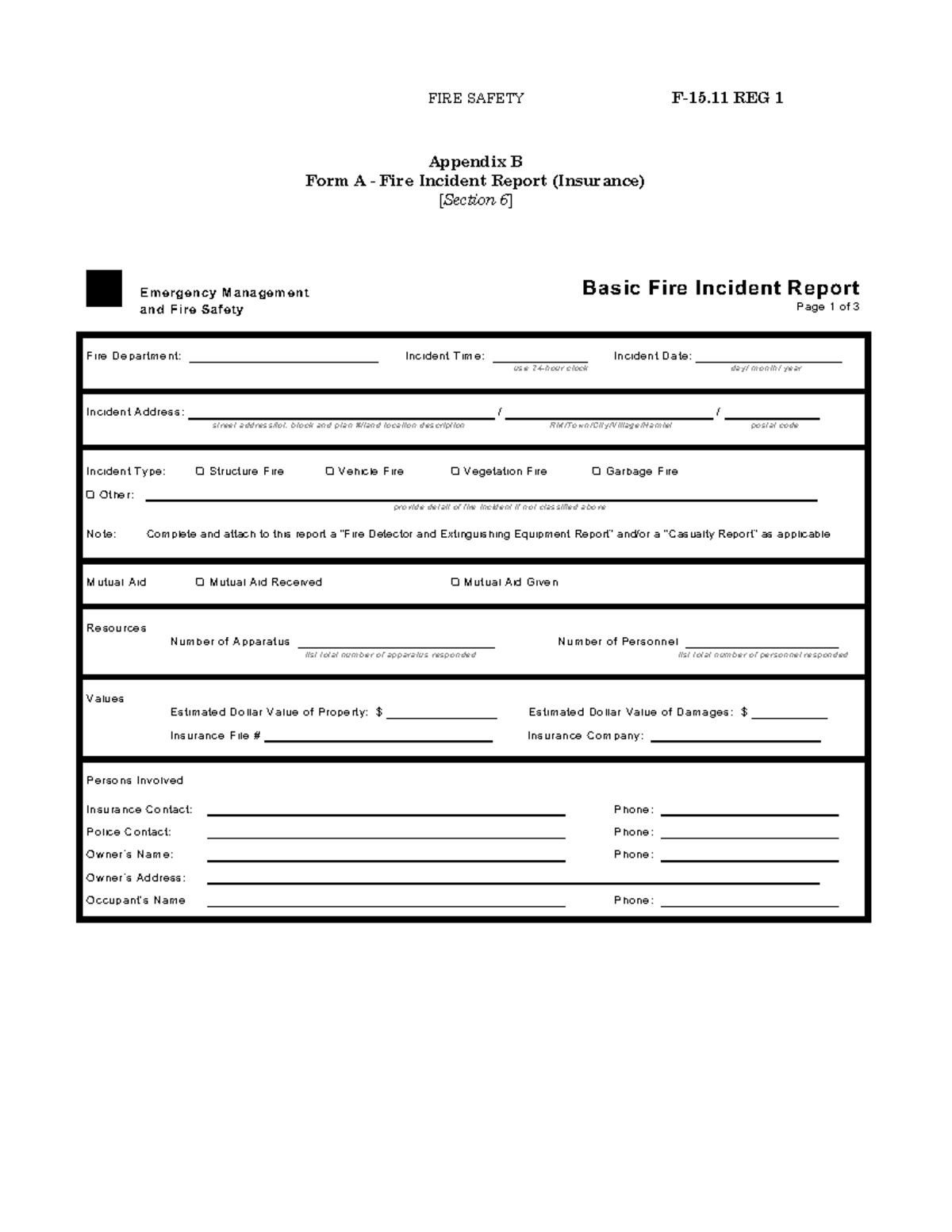 Fire Incident Report Fire safety and all fire extinguishing and