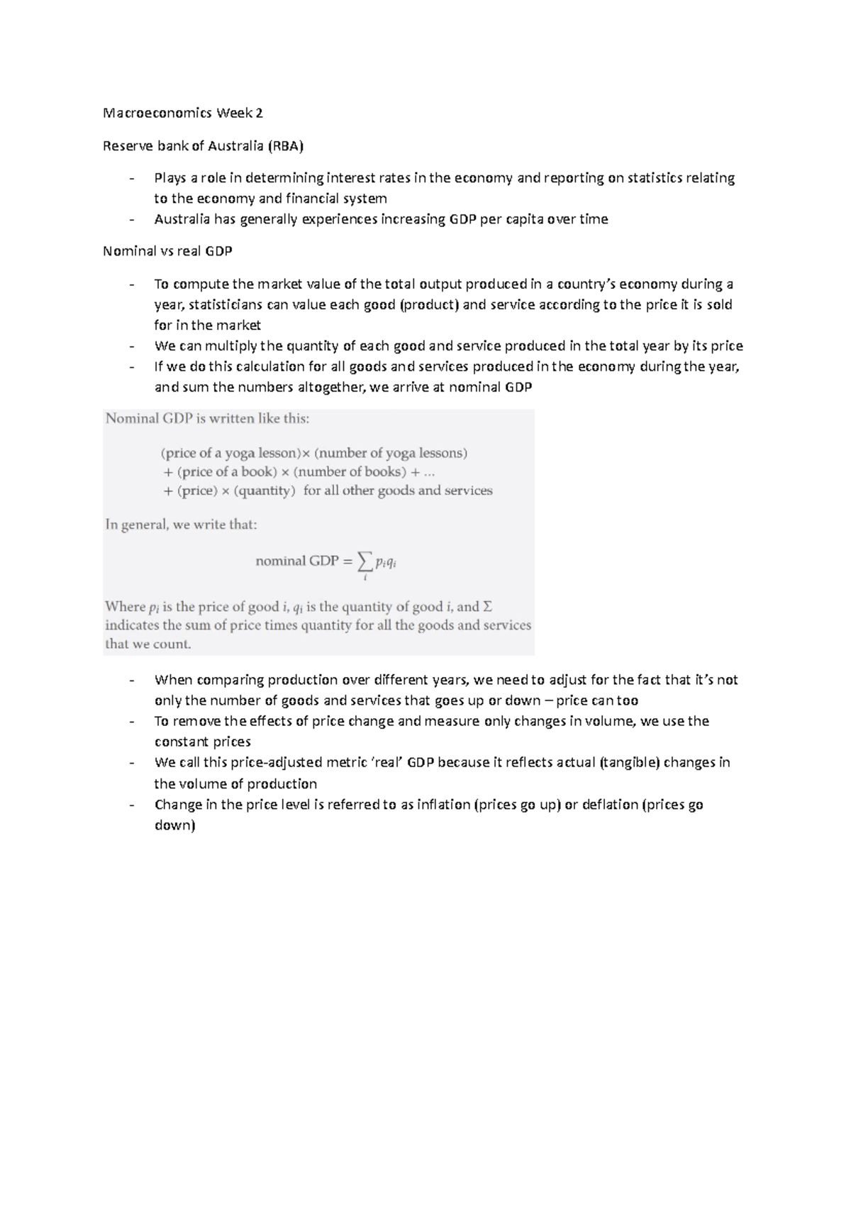 Macroeconomics Week 2 - notes - Macroeconomics Week 2 Reserve bank of ...