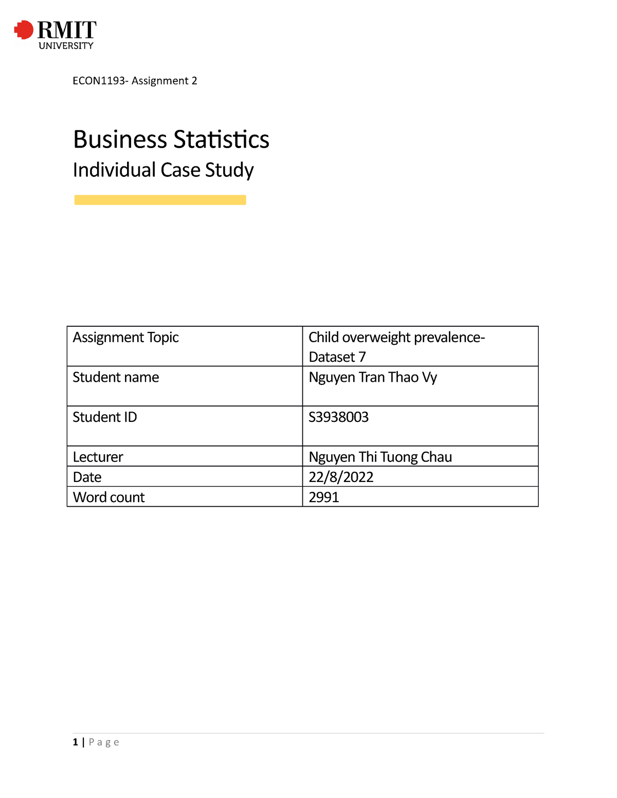 assignment of business statistics