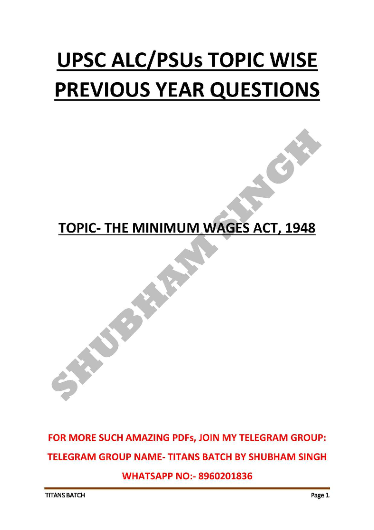 Minimum Wages ACT ALC AND PSUs PYQs Labour Law Studocu