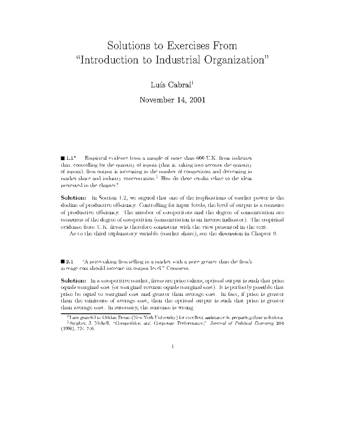 introduction-to-industrial-organization - Solutions to Exercises