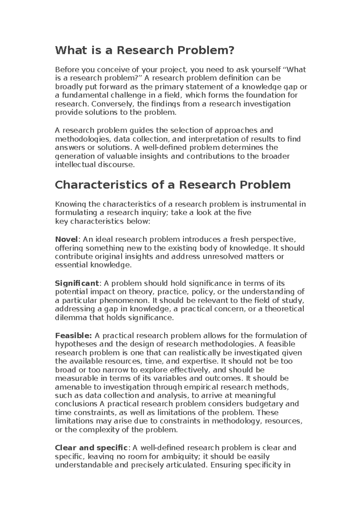RM notes - REsearch - What is a Research Problem? Before you conceive ...