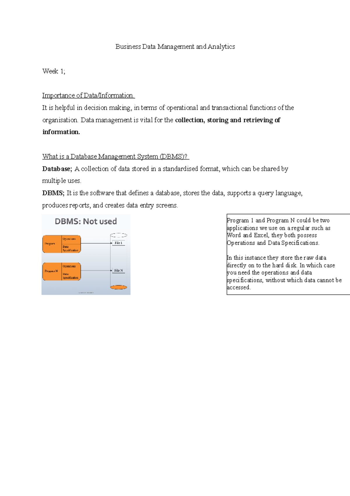 Weekly Lecture Notes - Business Data Management and Analytics Week 1 ...