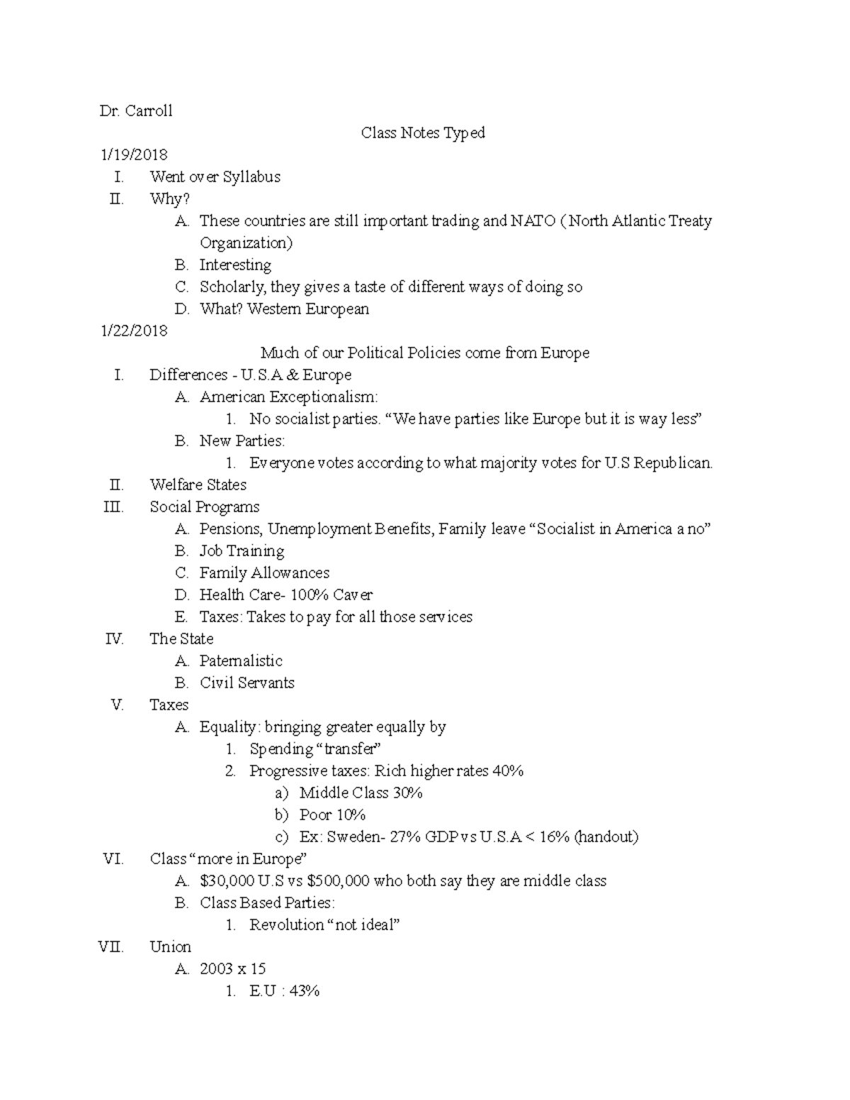 Class Notes For Exam One - Dr. Carroll Class Notes Typed 1/19/2018 I ...