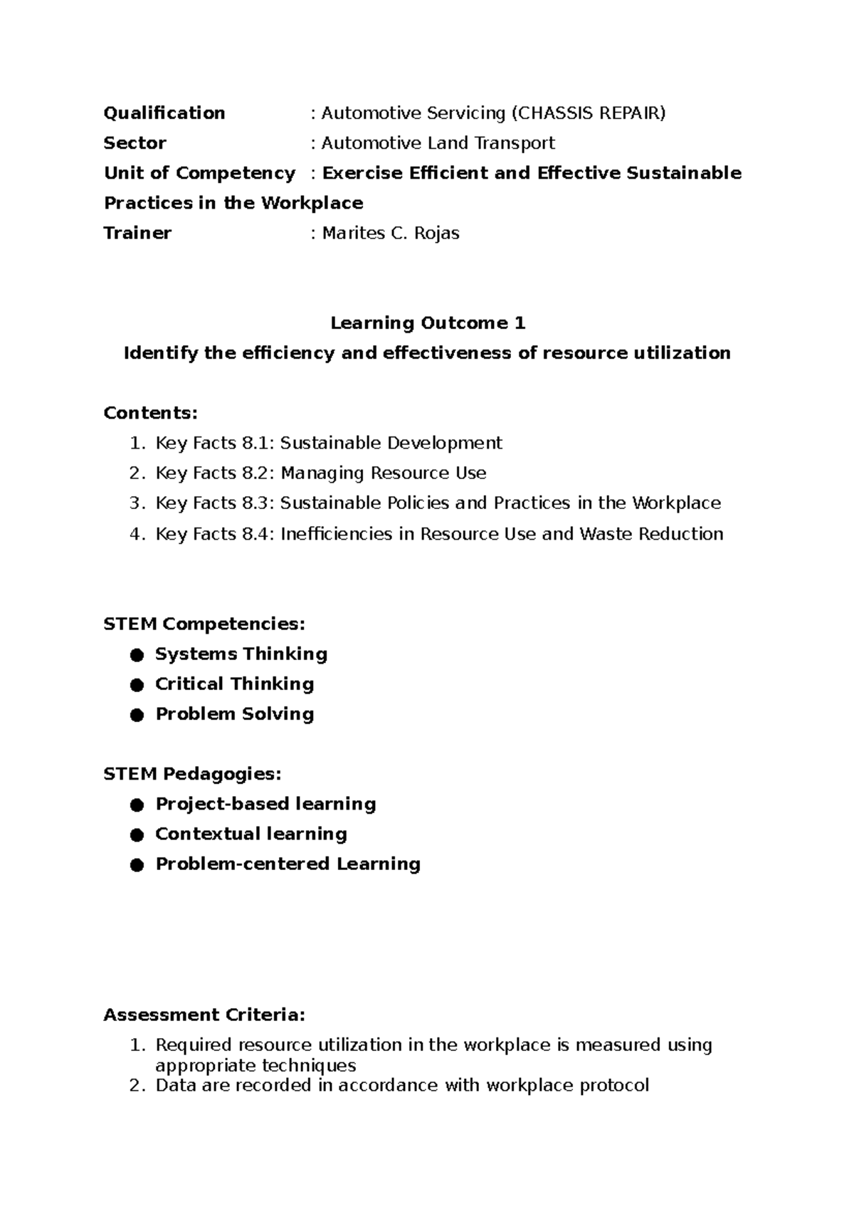 21st LearningExperience Qualification Automotive Servicing (CHASSIS REPAIR) Sector
