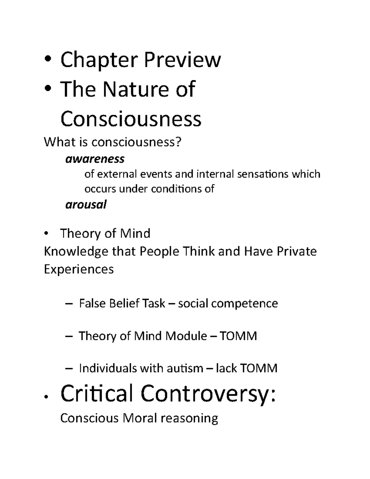 Chapter 5 Notes - States Of Consciousness - • Chapter Preview • The ...