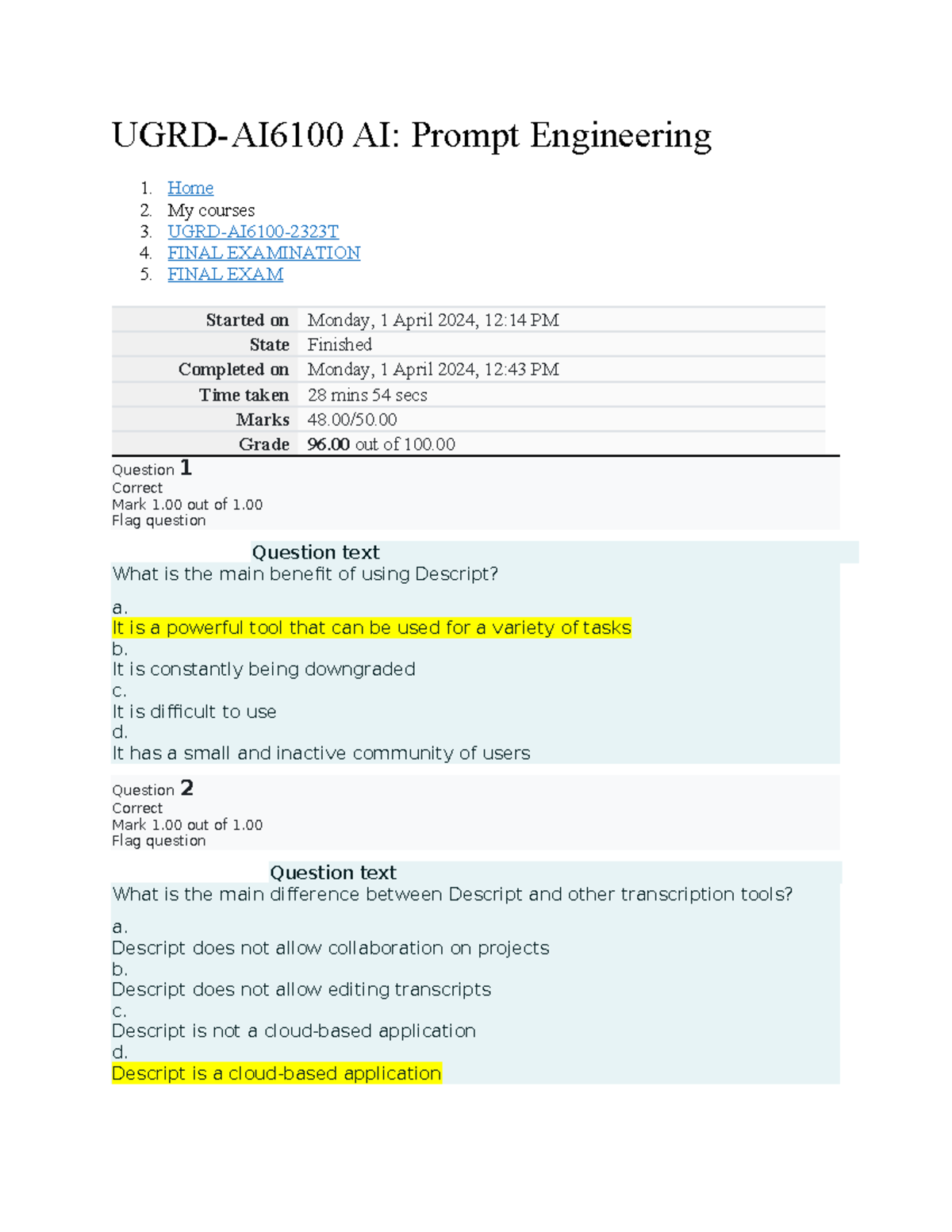 UGRD-AI6100 AI Prompt Engineering Final Exam - UGRD-AI6100 AI: Prompt ...