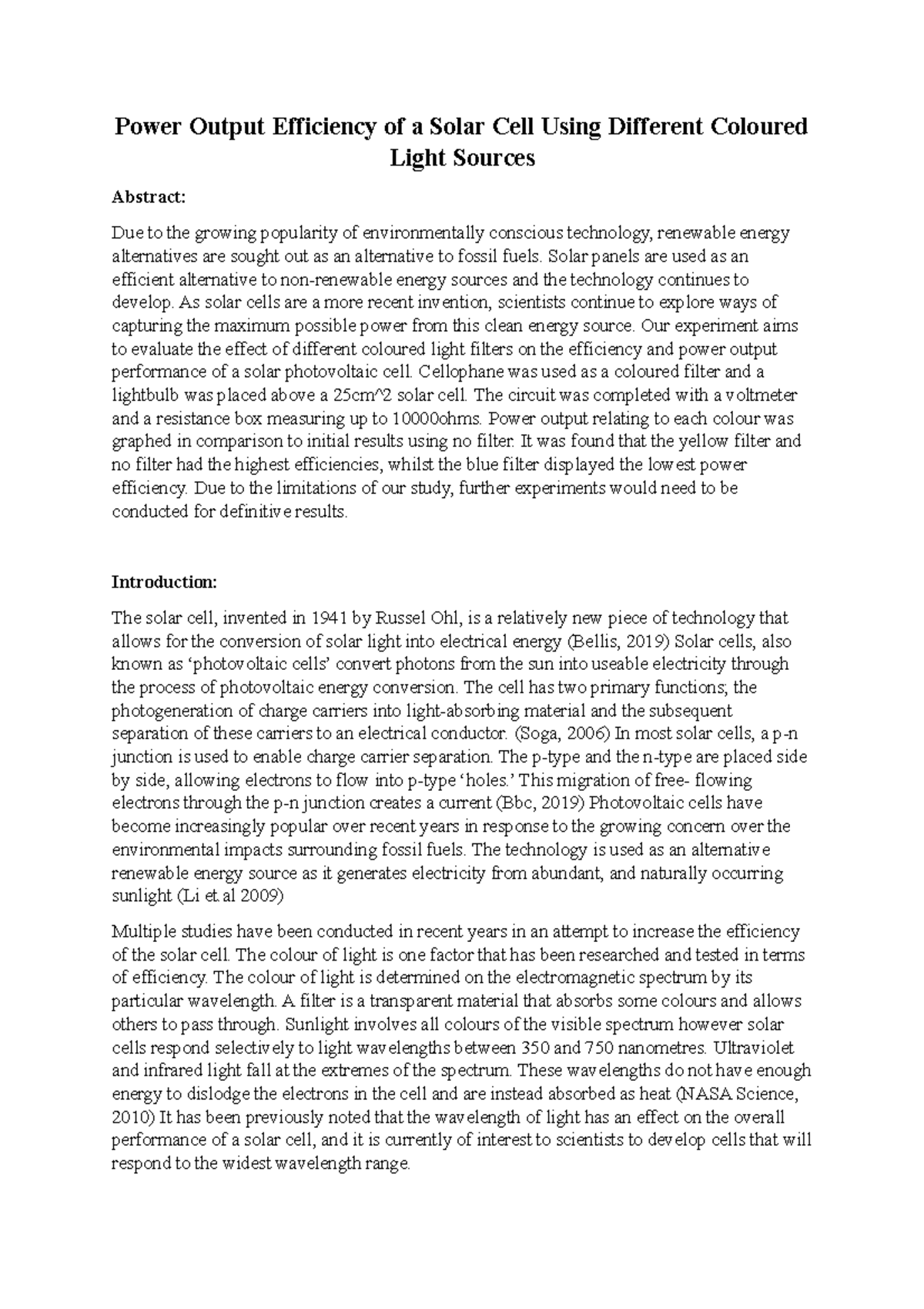 report-solar-cell-experiment-hd-power-output-efficiency-of-a-solar