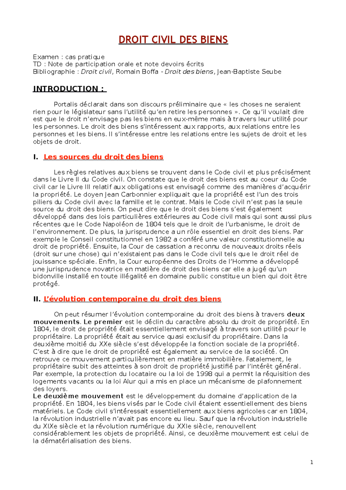 Droit Civil Des Biens - DROIT CIVIL DES BIENS Examen : Cas Pratique TD ...