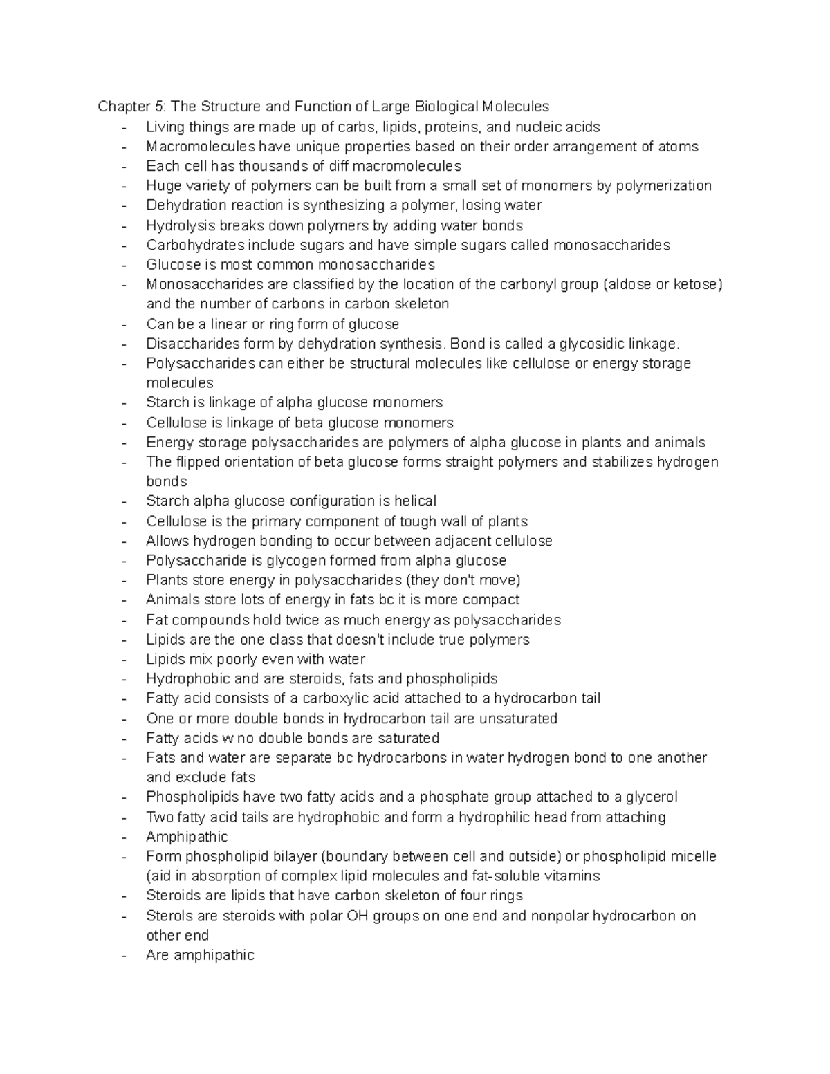 BIO 202 Lecture Notes - Chapter 5: The Structure and Function of Large ...