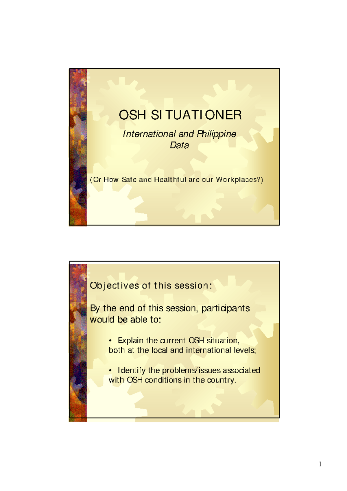 2 OSH Situationer - For Environmental Engineering - OSH SI TUATI ONER I ...