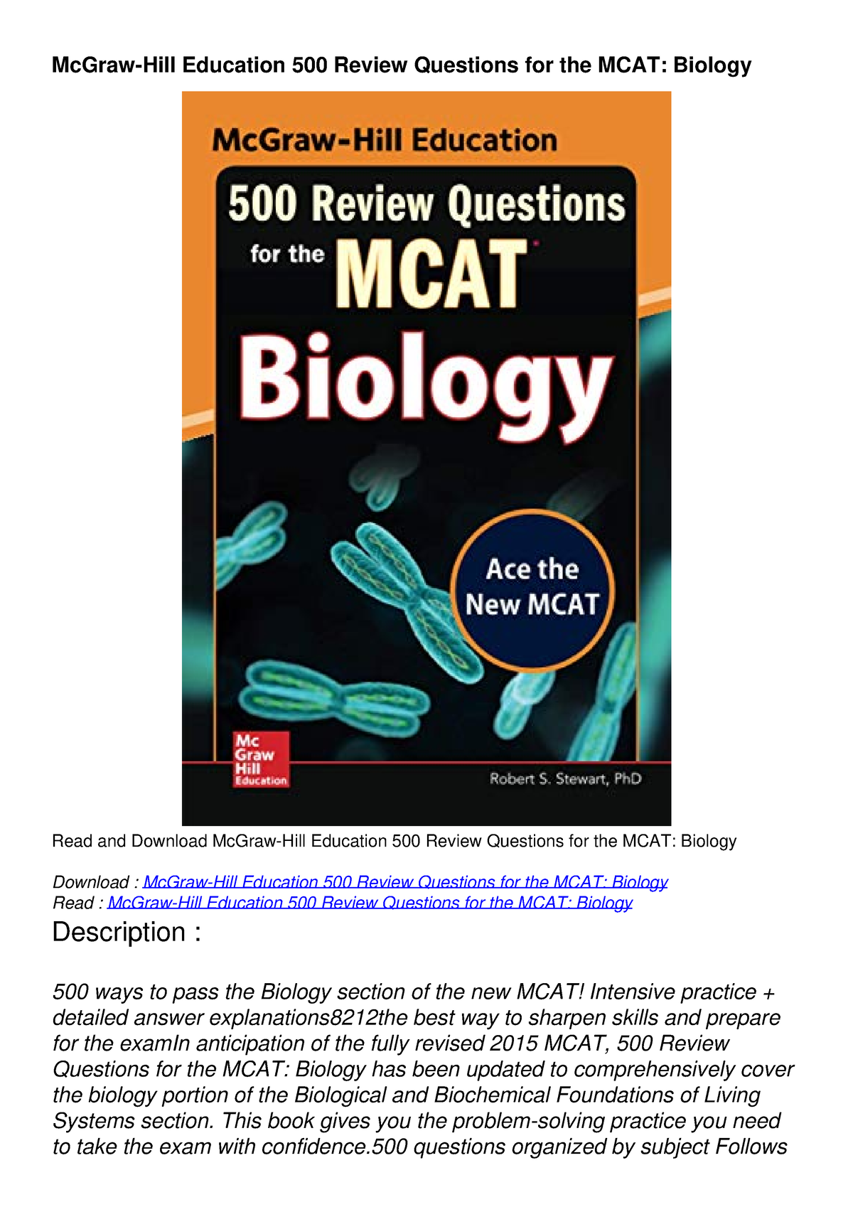 Download Book [pdf] Mcgraw Hill Education 500 Review Questions For The Mcat Biology Mcgraw