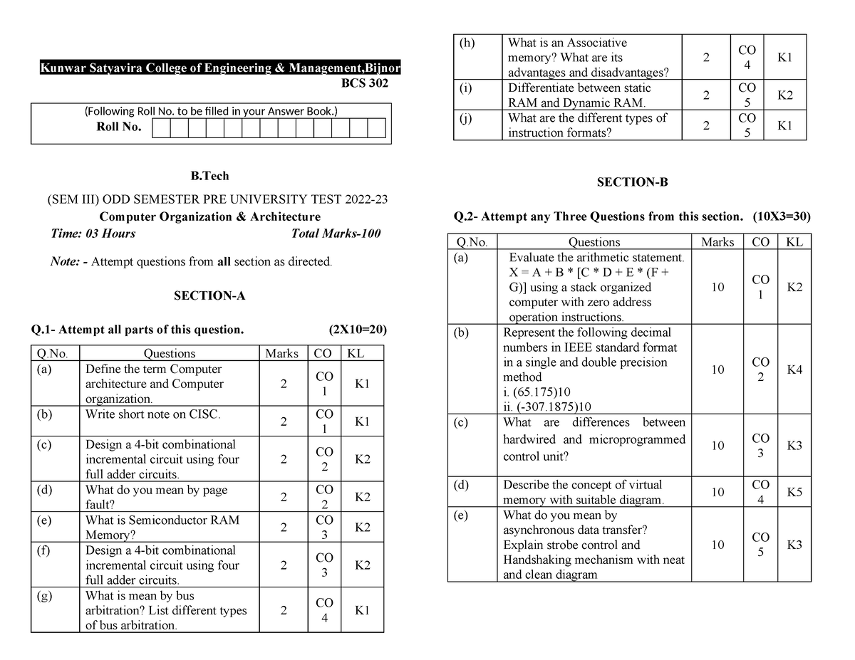 Bcs302 - Kunwar Satyavira College of Engineering & Management,Bijnor ...