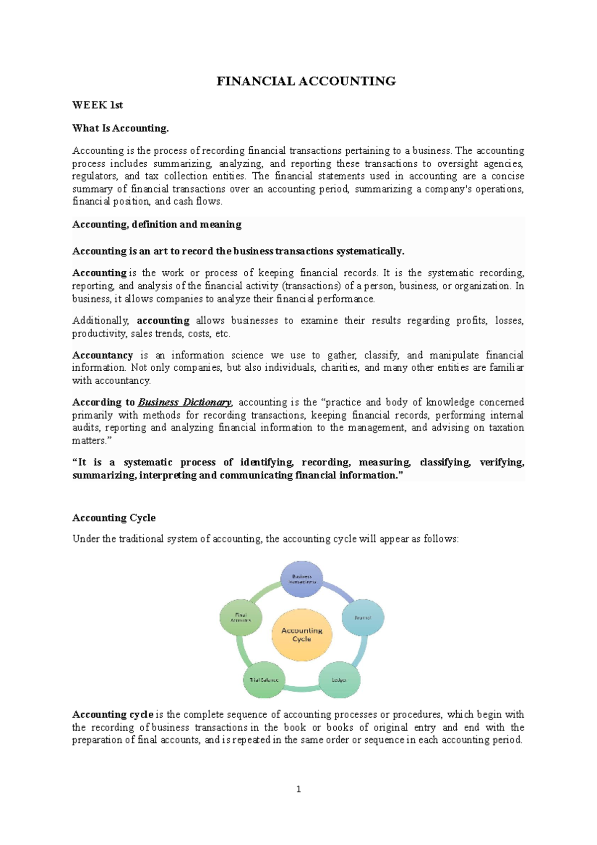 Financial Accounting Week 1 Discussion Notes - FINANCIAL ACCOUNTING ...