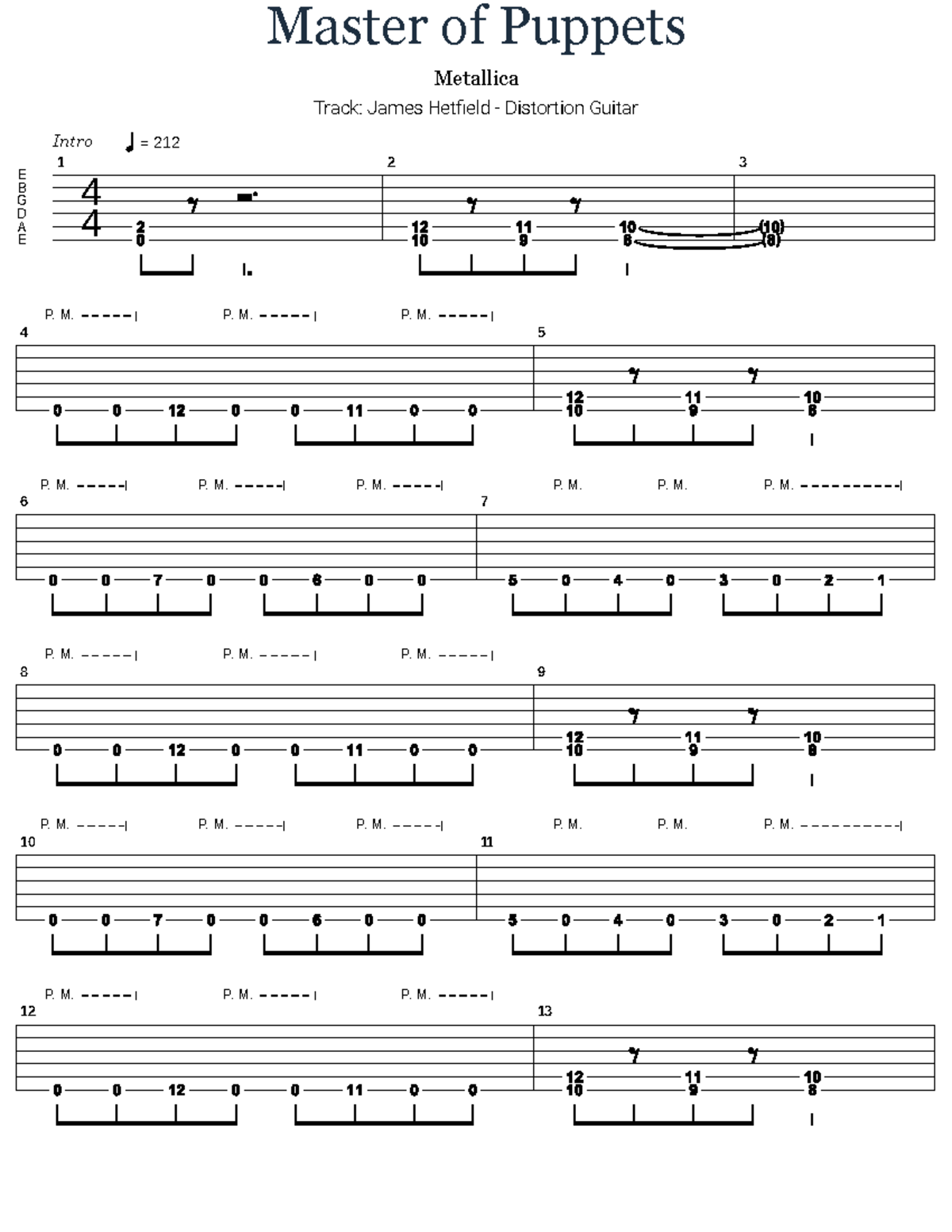 Master Of Puppets Tab By Metallica Songsterr Tabs With Rhythm - E B G D ...