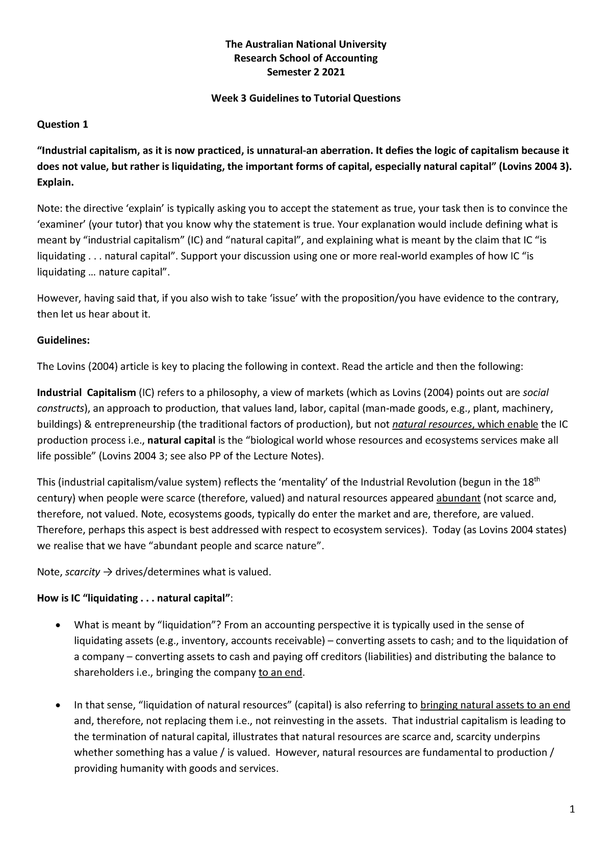 Guidelines Tutorial Qs Week 3 - The Australian National University ...