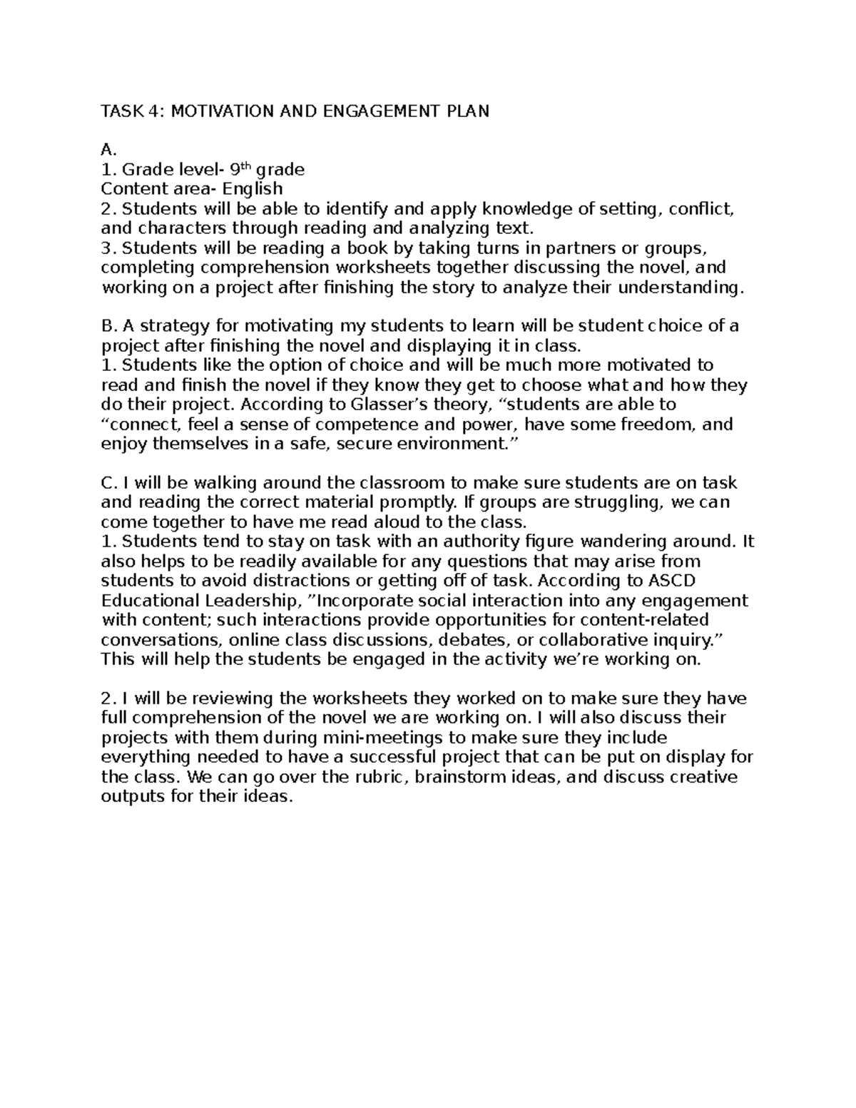 TASK 4-motivation and engagement plan - TASK 4: MOTIVATION AND ...