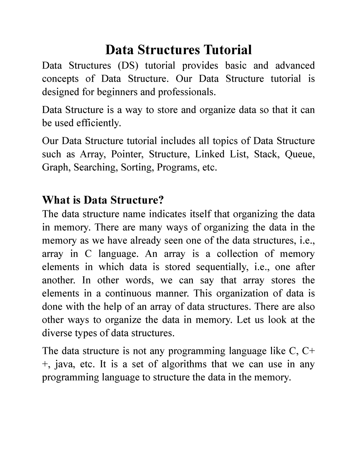 Data Structures Tutorial - Our Data Structure Tutorial Is Designed For ...