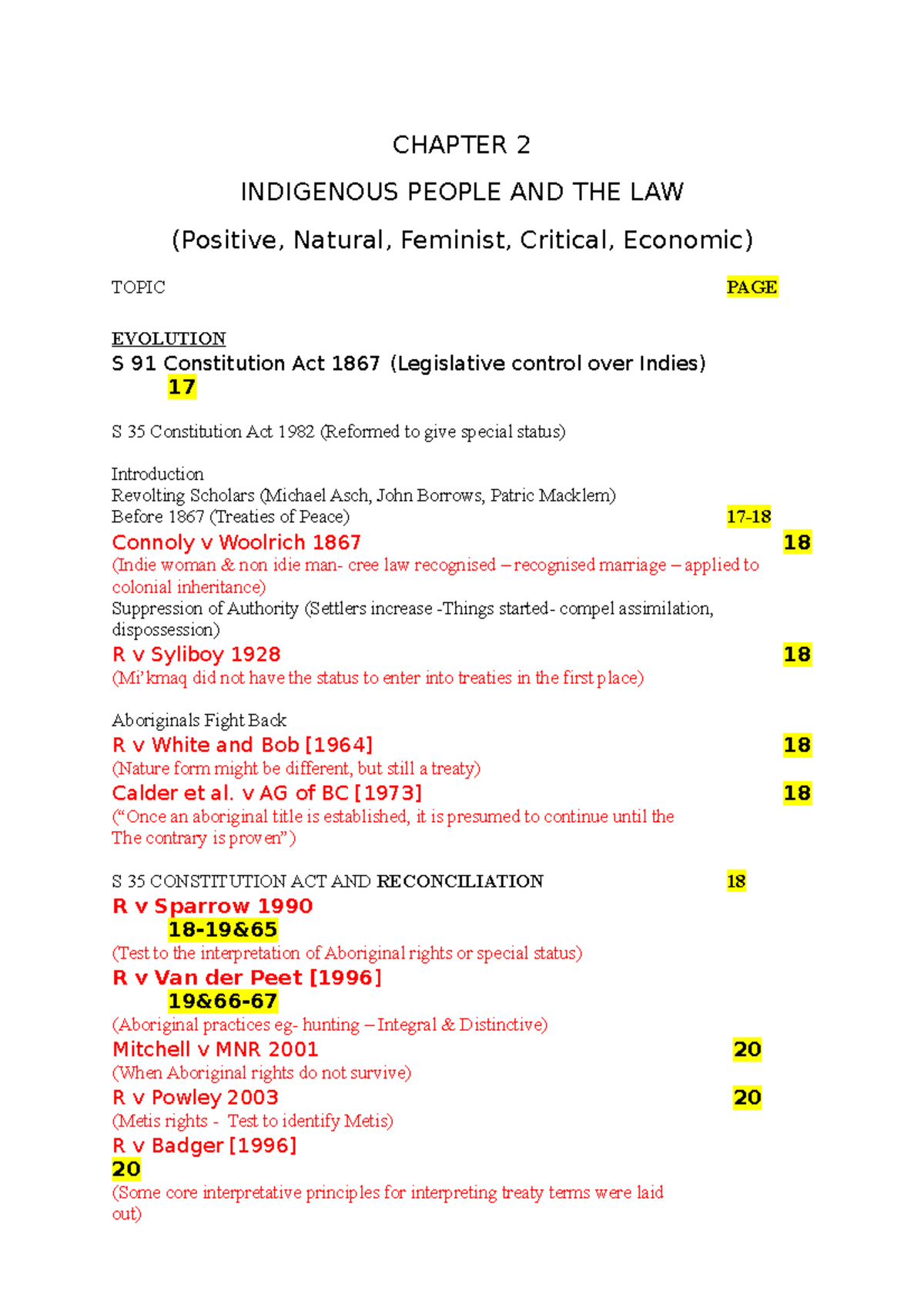Chapter 2 Summary of Indigenous rights Foundations of Law Cases