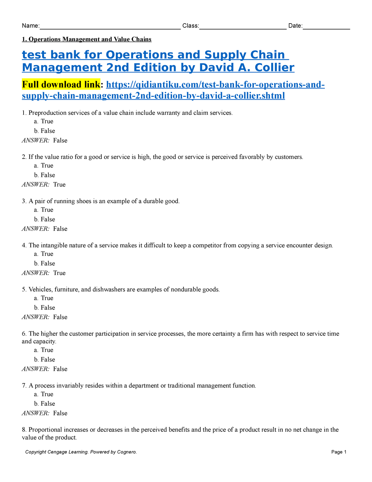 Test Bank For Operations And Supply Chain Management 2nd Edition By ...