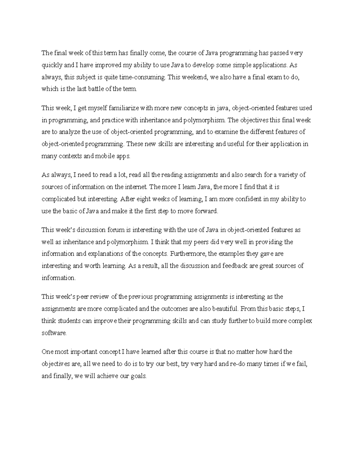 Learning Journal 8 Pro1 - The final week of this term has finally come ...