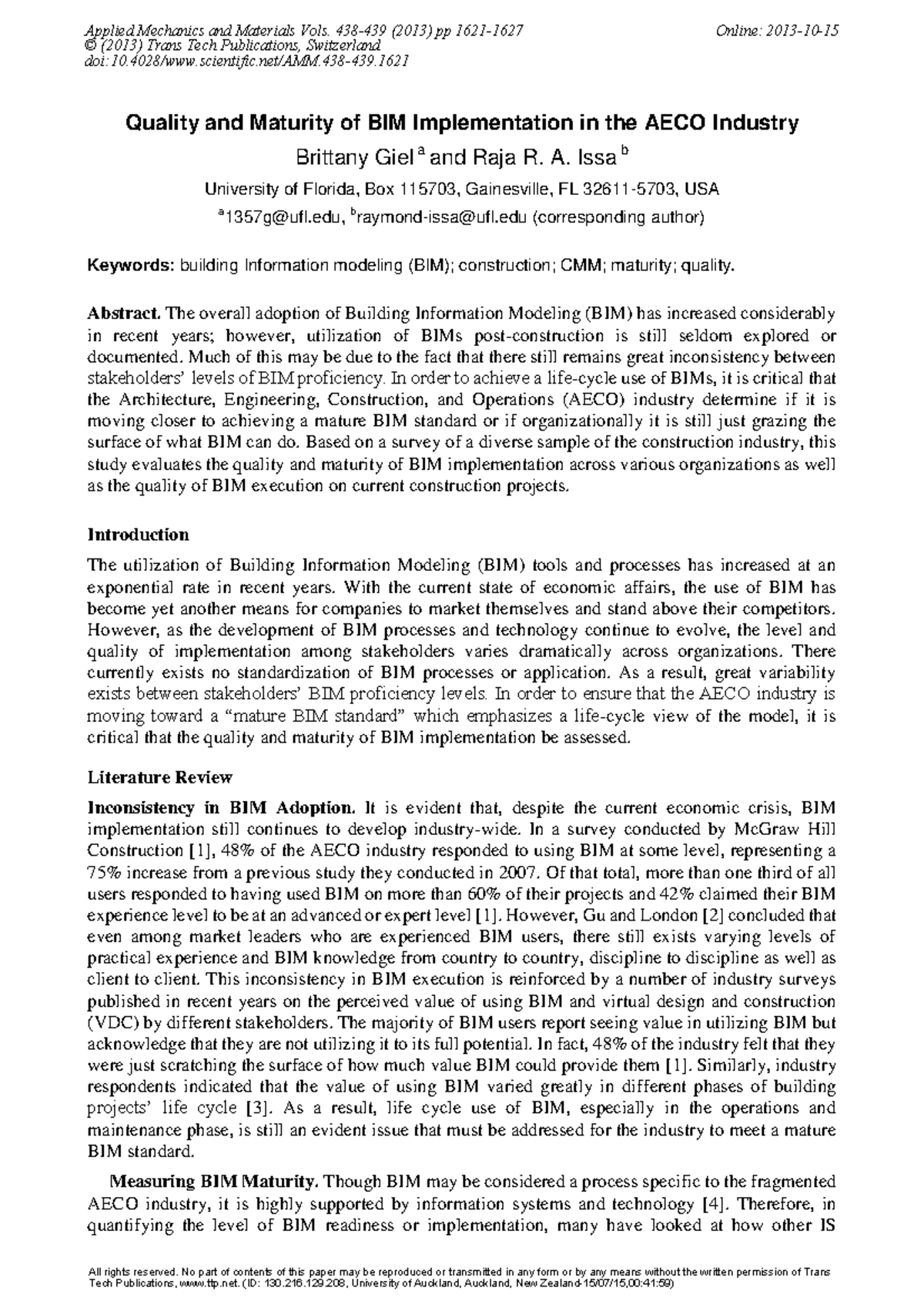 Quality and Maturity of BIM Implementation in the AECO Industry - A ...