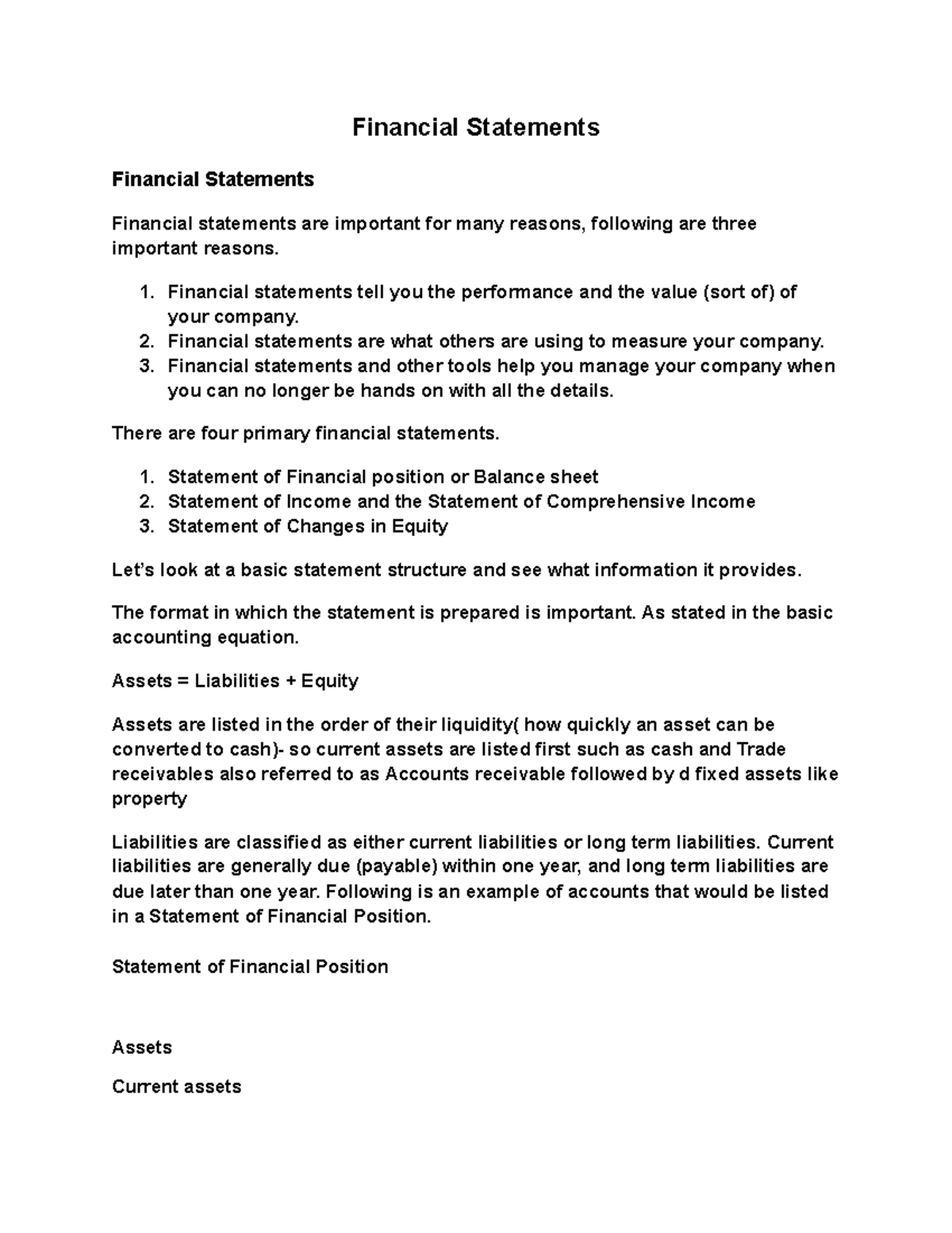 Financial Statements - Financial Statements Financial Statements ...