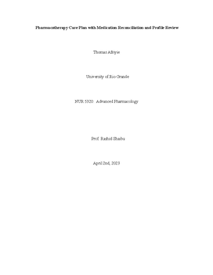 Medication Profile and Reconciliation Review Form - Medication Profile ...