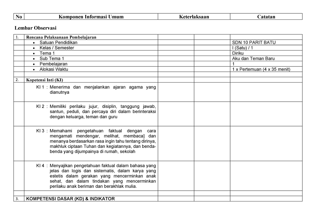 Tugas LK 2.4 Rencana Evaluasi Berdasarkan RPP 1.2 - Lembar Observasi 1 ...