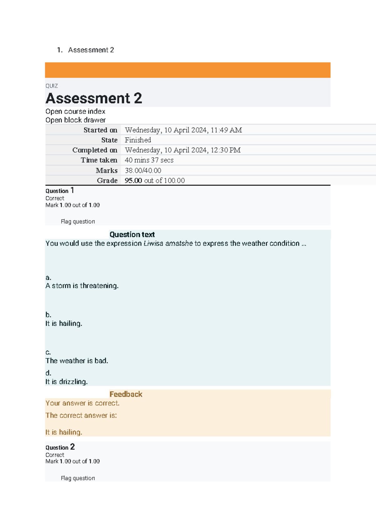 Assessment 2 ZULU - Assignment 2 IsiZulu - 1. Assessment 2 QUIZ ...