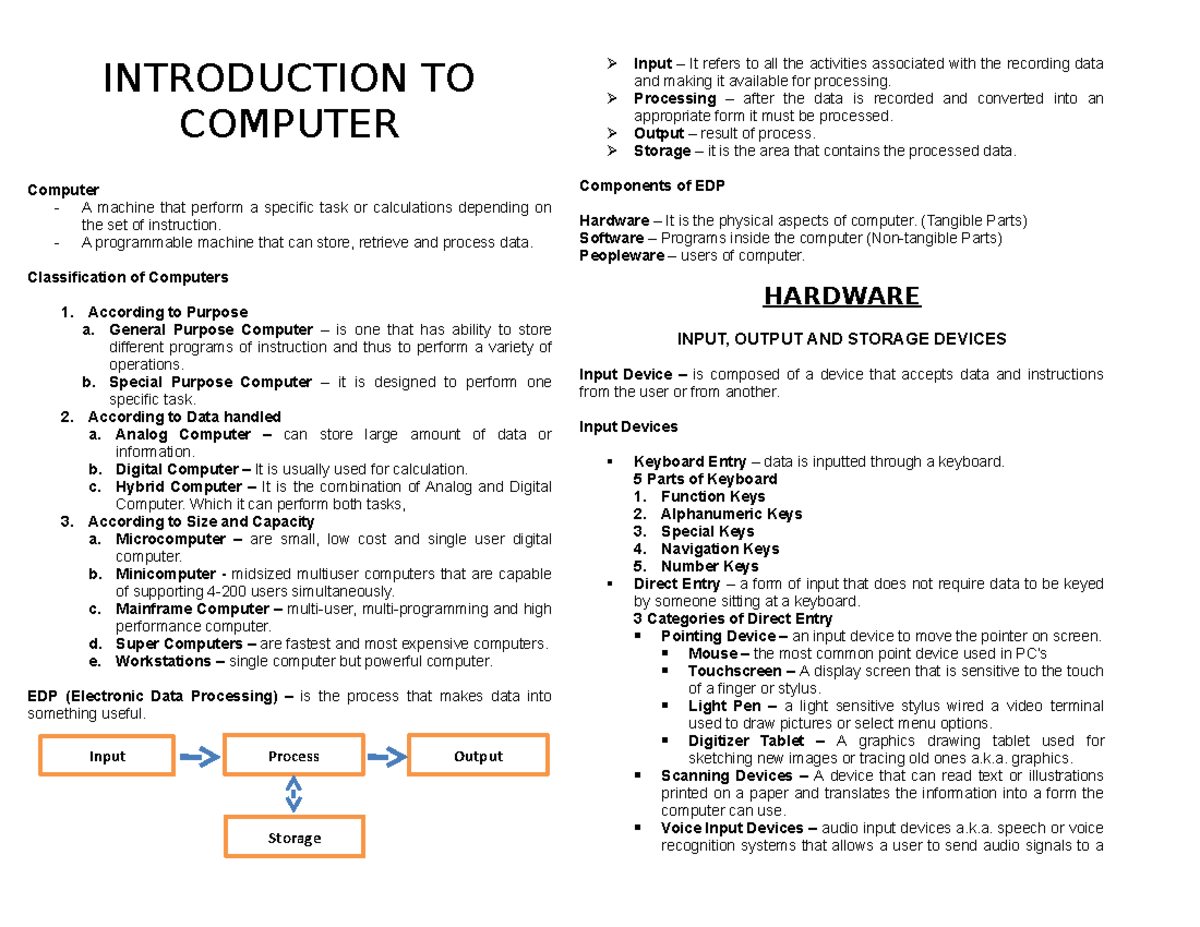 Introduction to computer - INTRODUCTION TO COMPUTER Computer - A ...