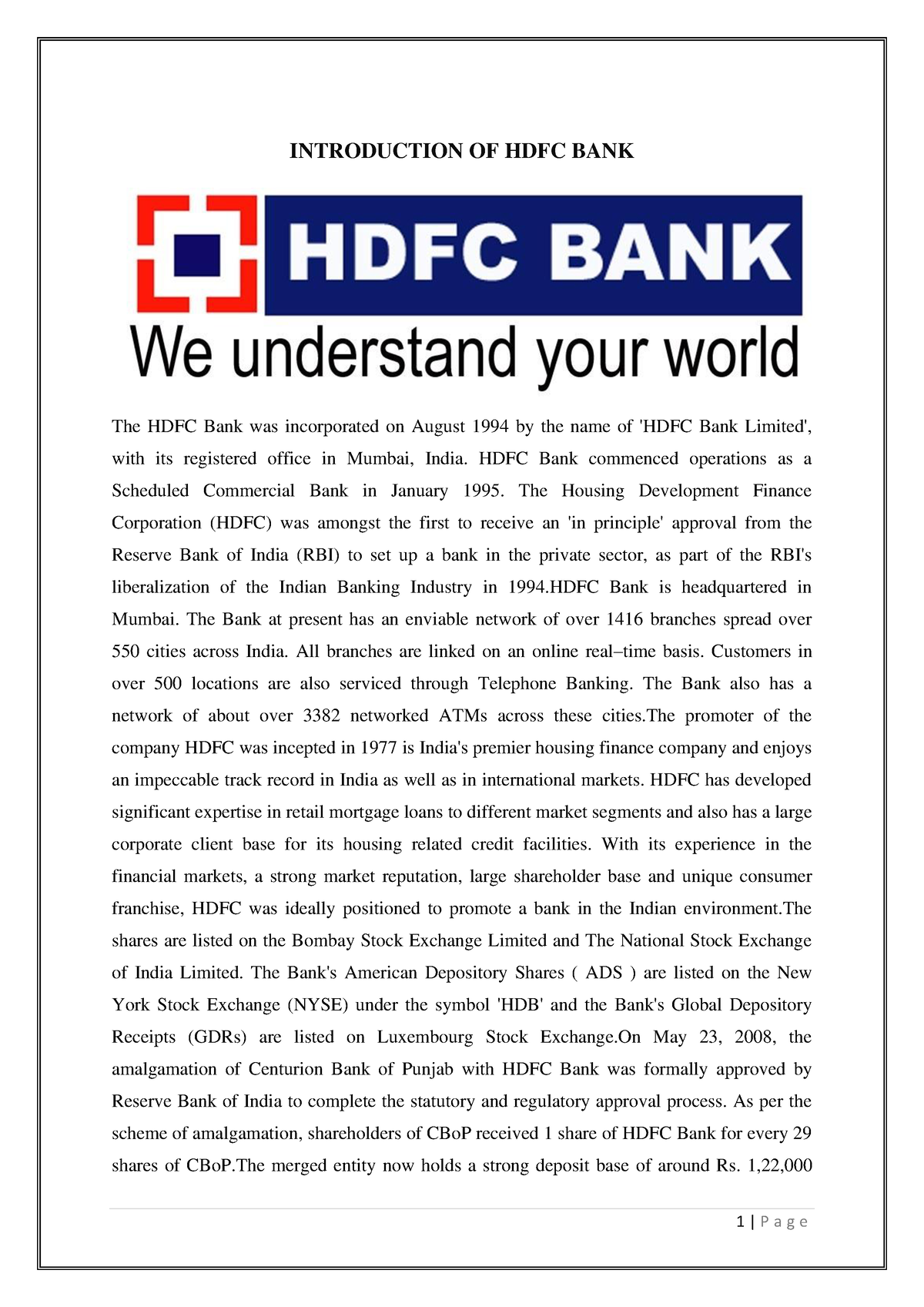 essay on hdfc bank