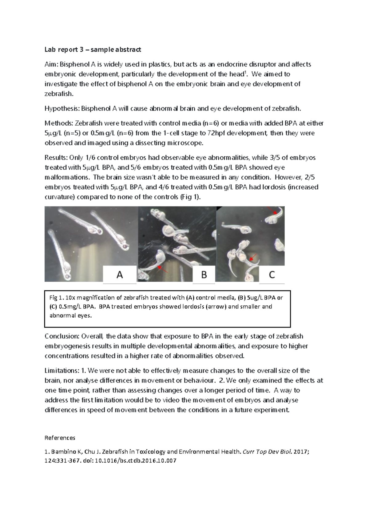 Lab report 3 sample - Lab report 3 – sample abstract Aim: Bisphenol A ...