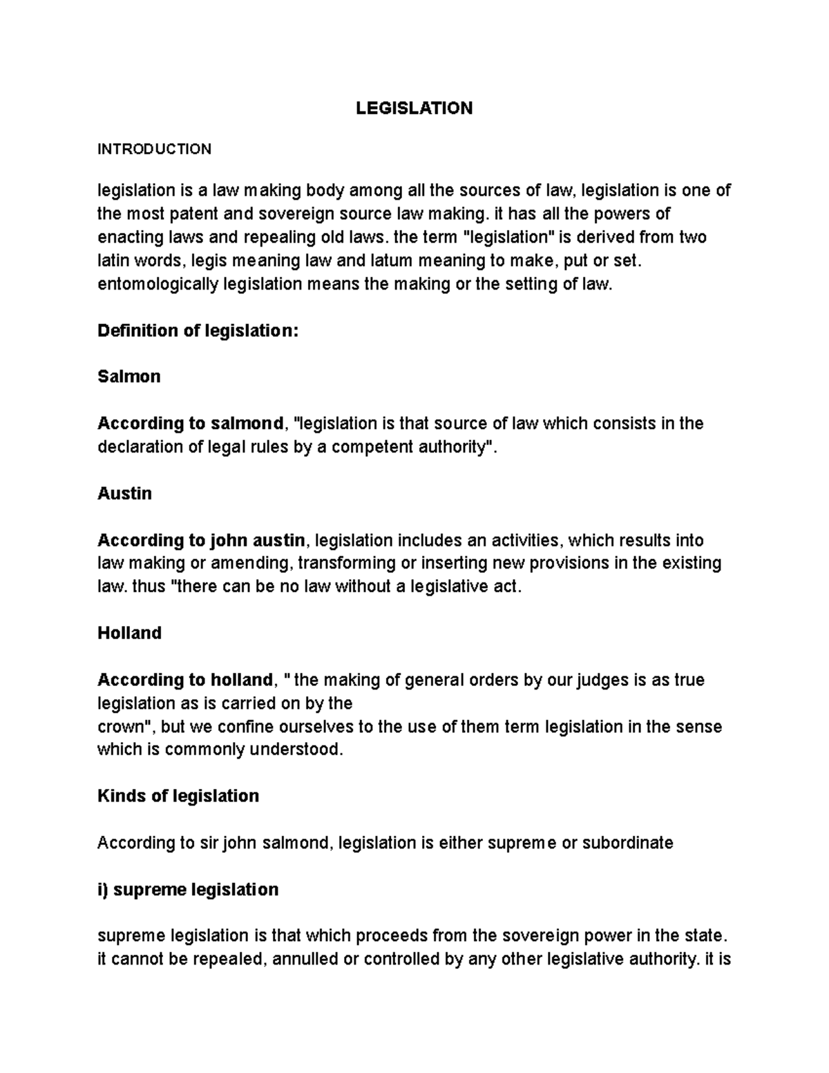 Legislation in jurisprudence LEGISLATION INTRODUCTION legislation is