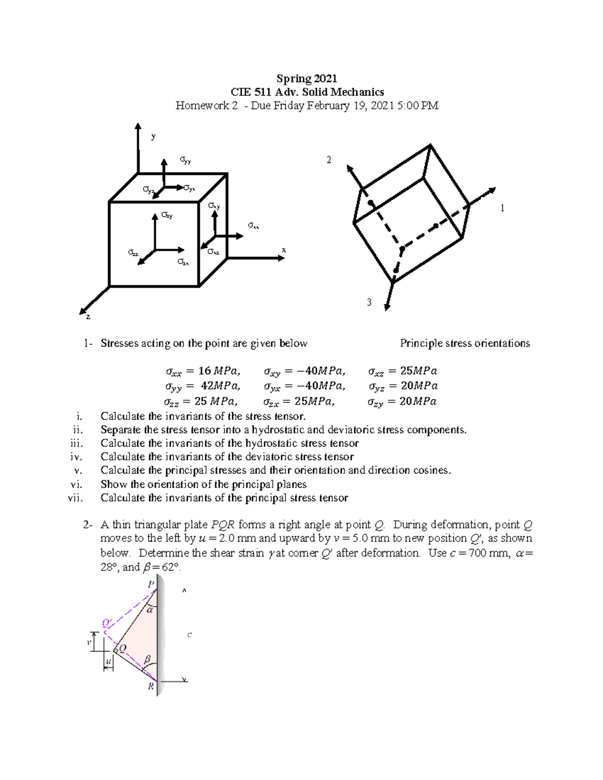 HW2 - Assignment 2 - Spring 2021 CIE 511 Adv. Solid Mechanics Homework ...