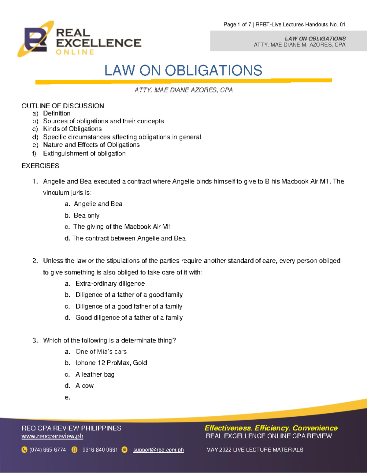 WEEK 1 - LAW ON Obligations - LAW ON OBLIGATIONS ATTY. MAE DIANE M ...