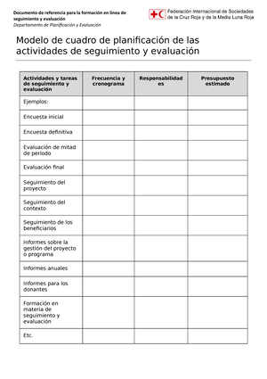 Modelo cuadro planificacion actividades - Documento de referencia para la  formación en línea de - Studocu