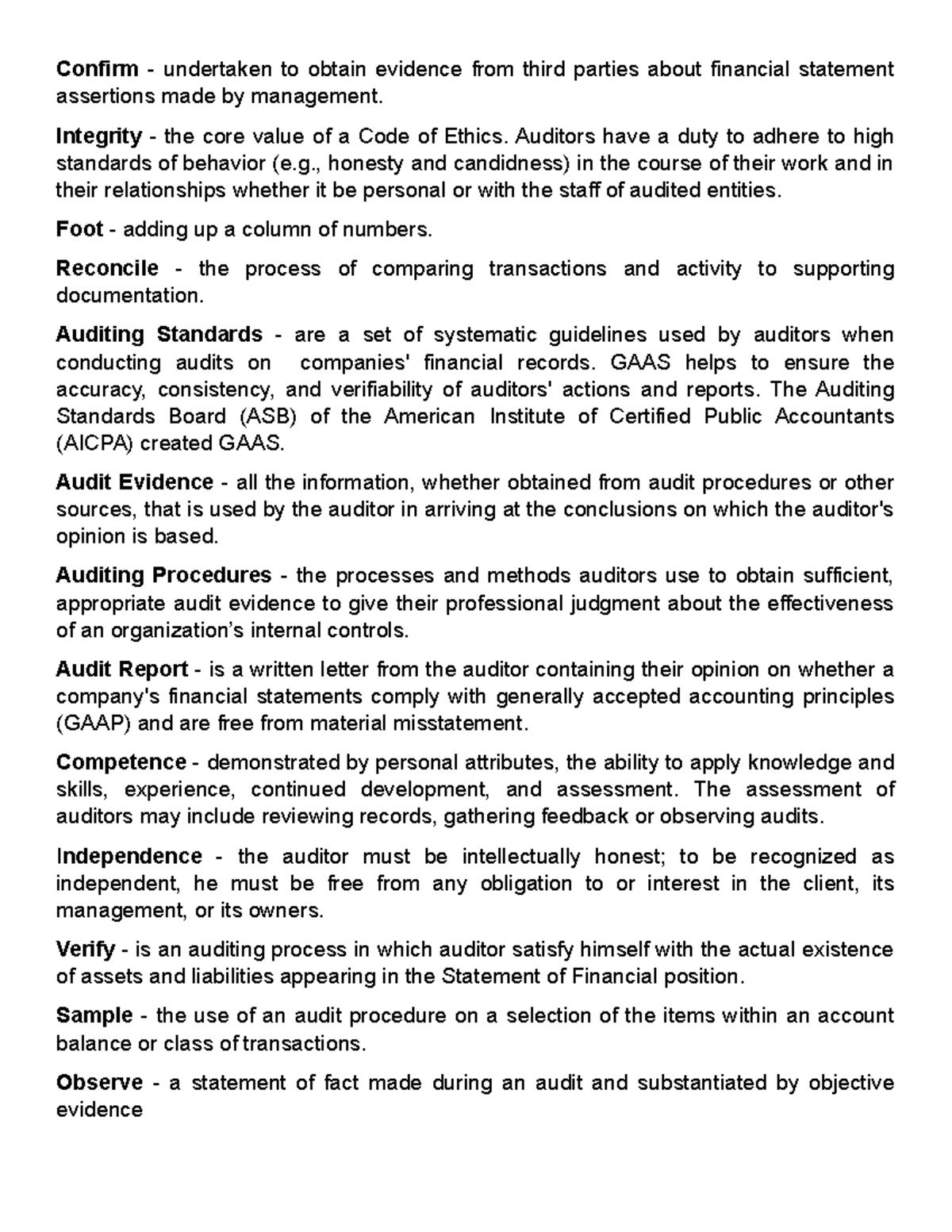 Audit terms - None. - Confirm - undertaken to obtain evidence from ...