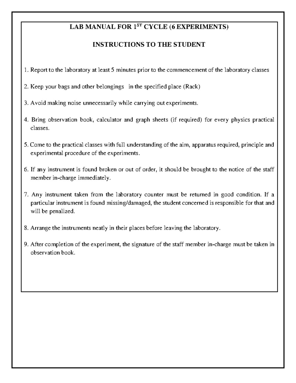 Physics LAB Manual 202122 LAB MANUAL FOR 1ST CYCLE (6 EXPERIMENTS
