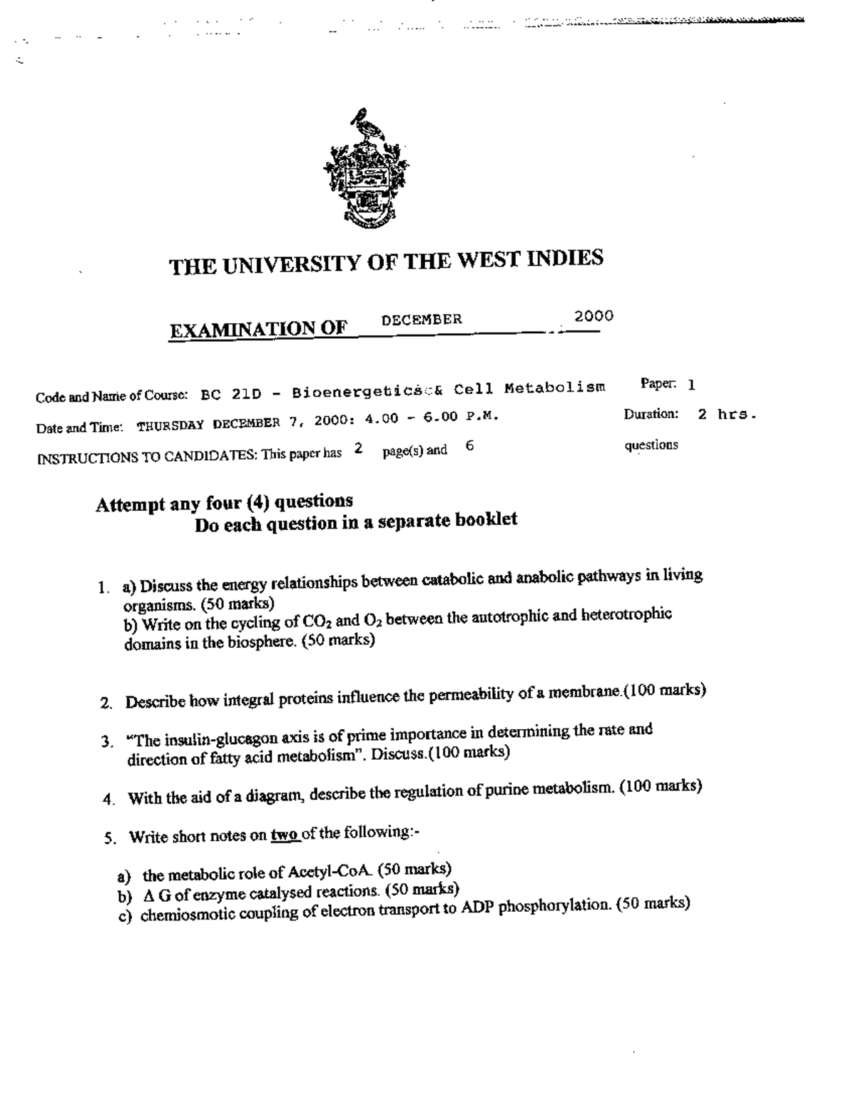 BC21D P1 07122000 - Past Paper - Bioenergetics and Cell Metabolism ...