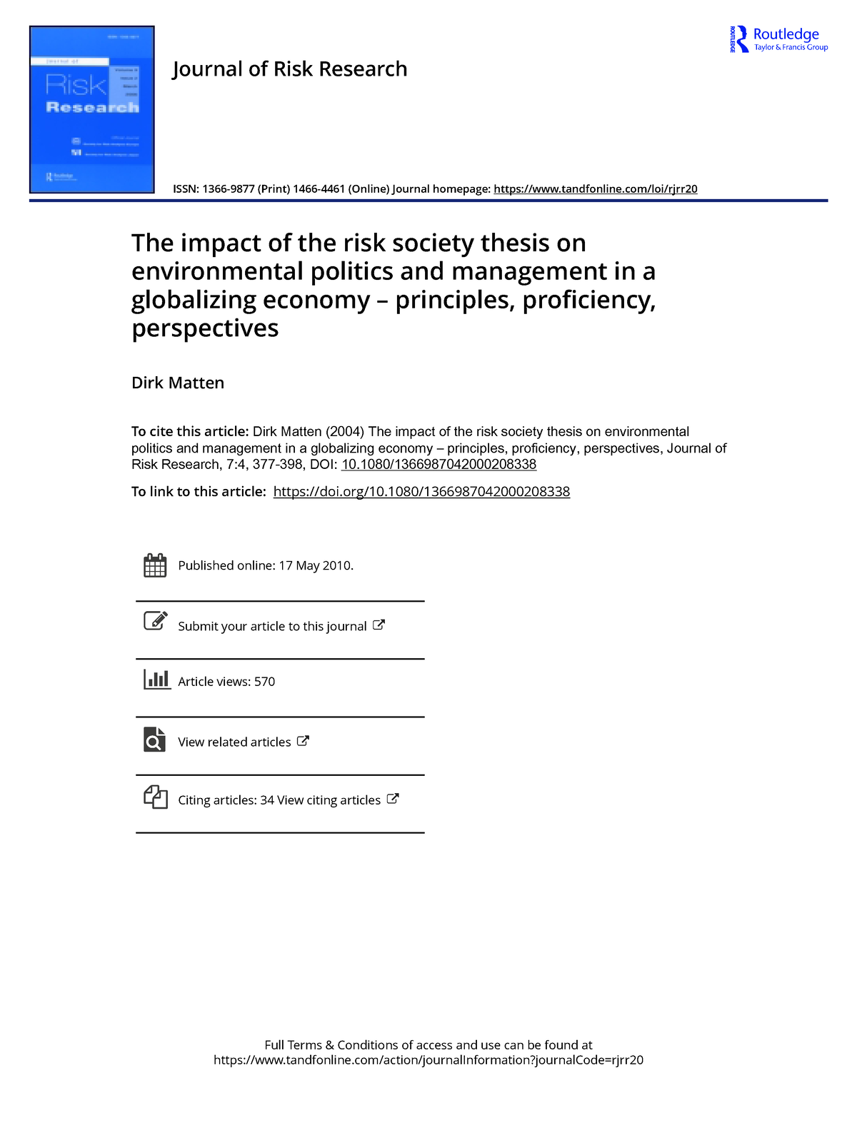 the risk society thesis