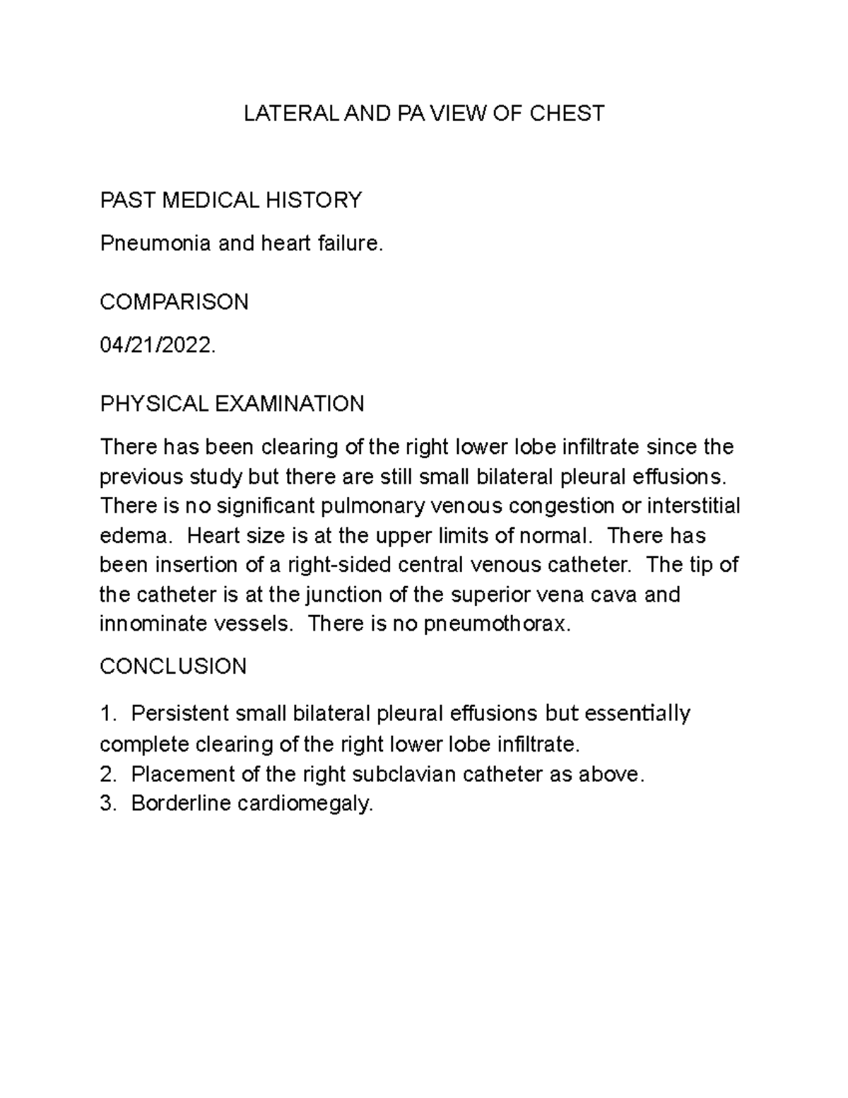 Borderline cardiomegaly of chest - LATERAL AND PA VIEW OF CHEST PAST ...