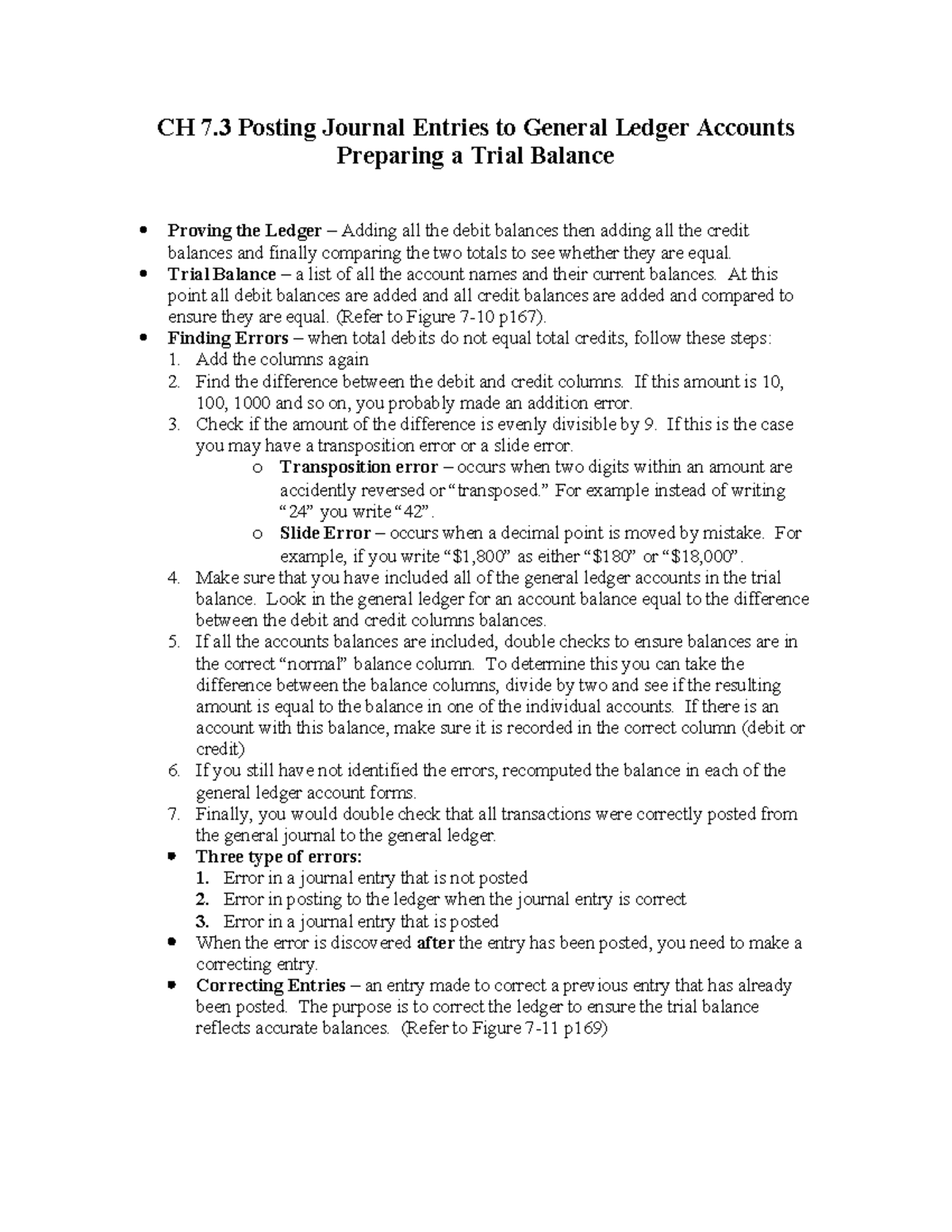 CH 7.3 Notes CH 7 Posting Journal Entries to General Ledger Accounts
