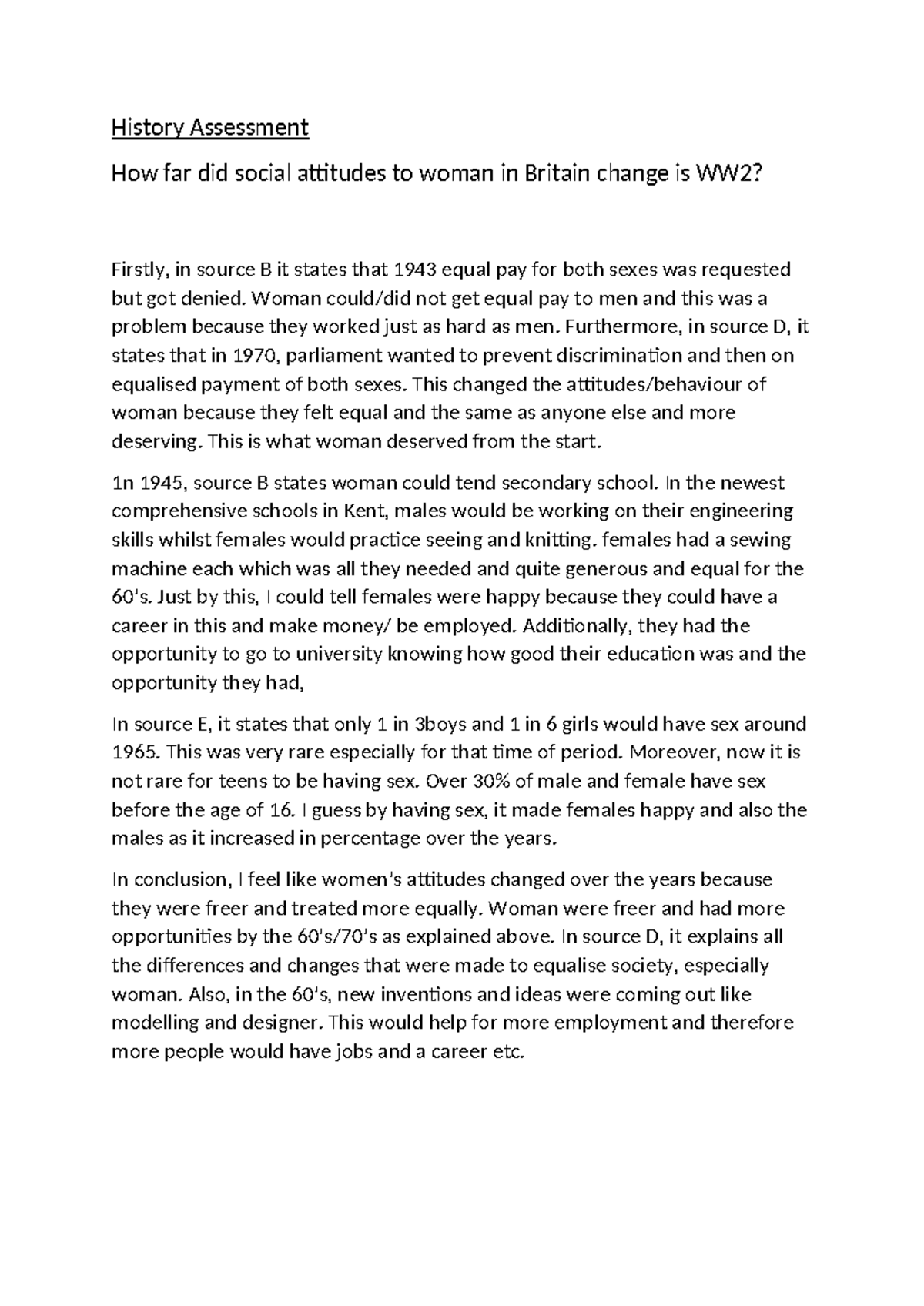 History Assessment - History Assessment How far did social attitudes to ...