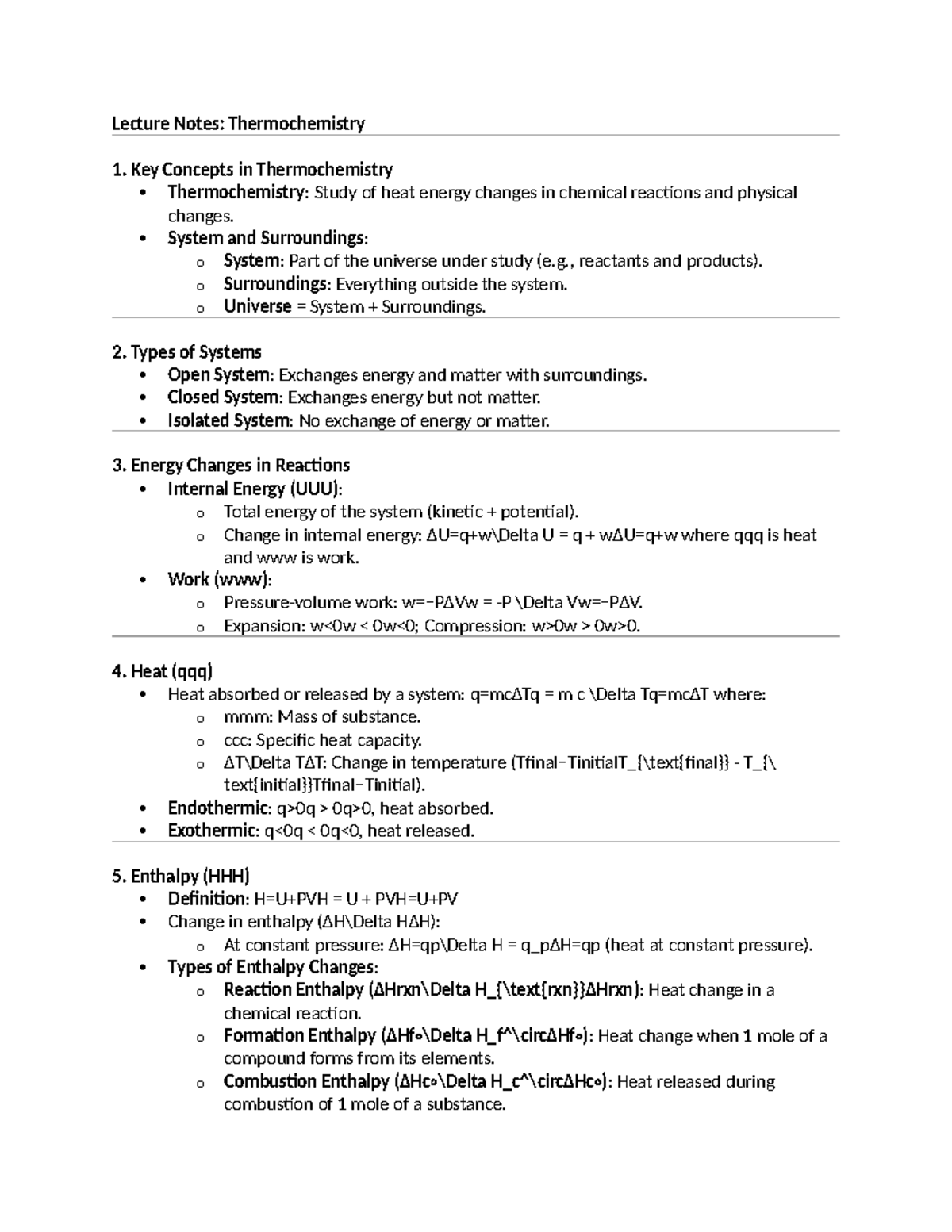 Hghg - che notes - Lecture Notes: Thermochemistry Key Concepts in ...